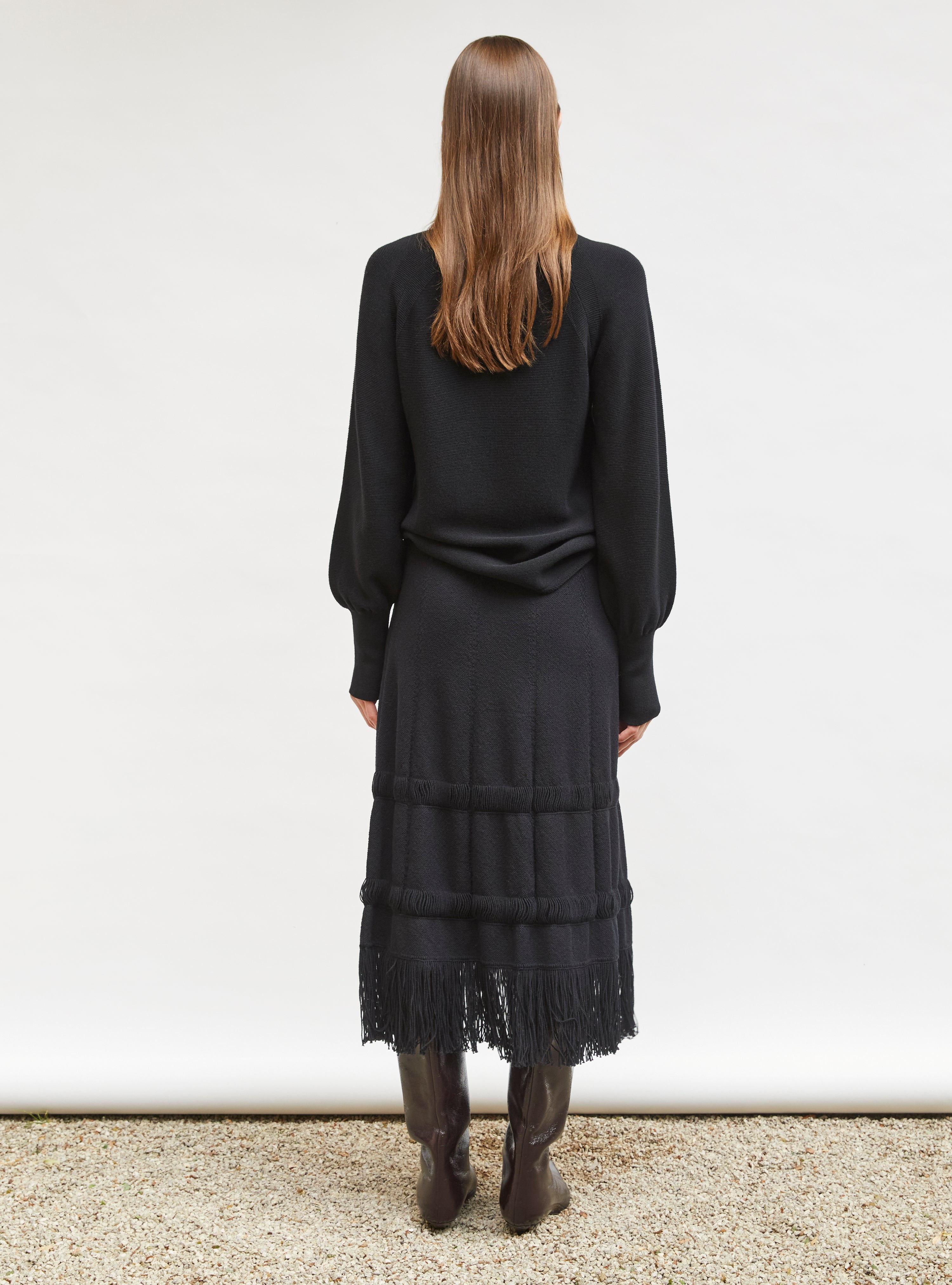 Jupe crayon maille à franges Noir profond - Jupe de luxe