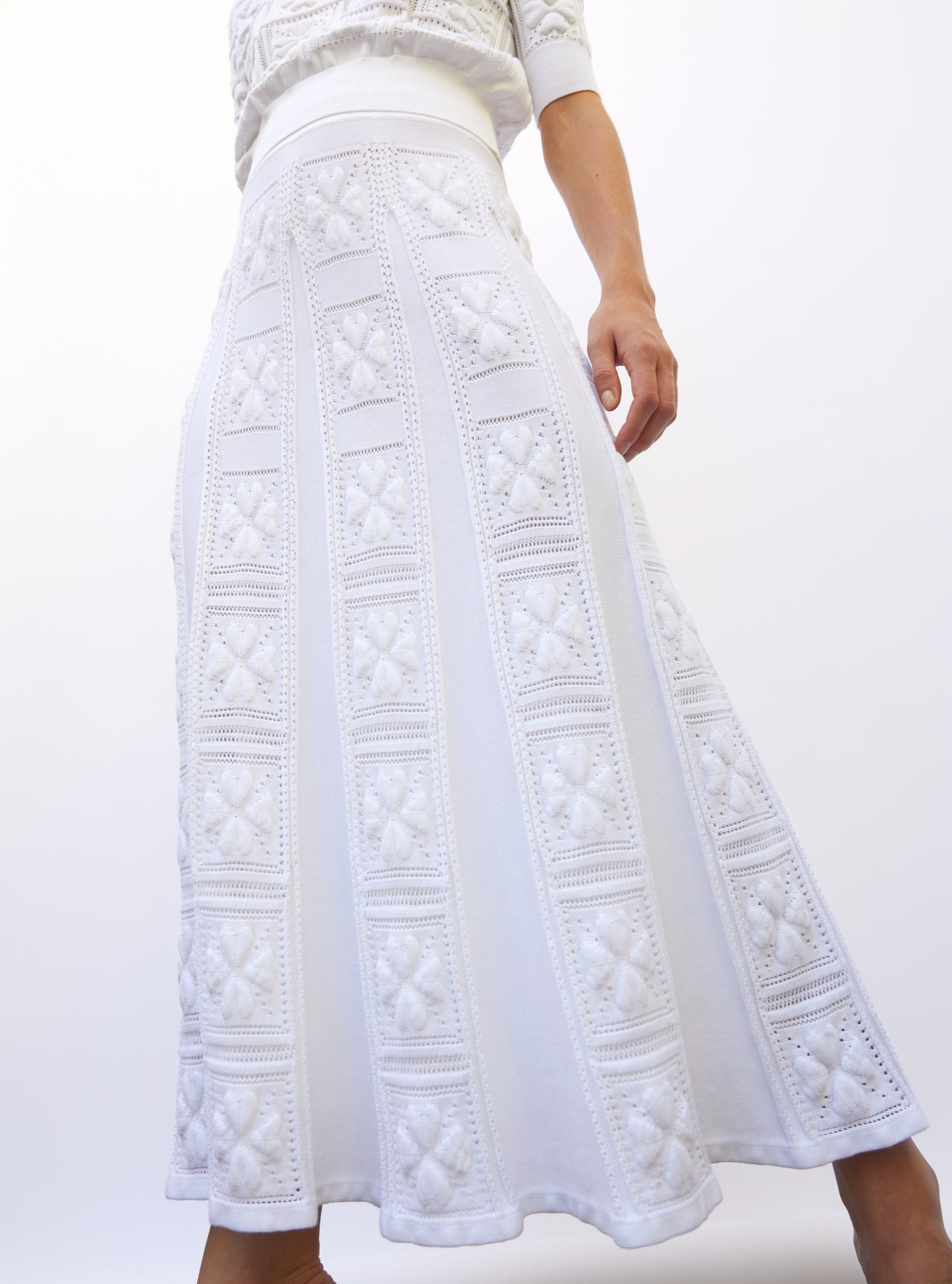 Jupe longue maille trèfle milk - Vêtement de luxe femme