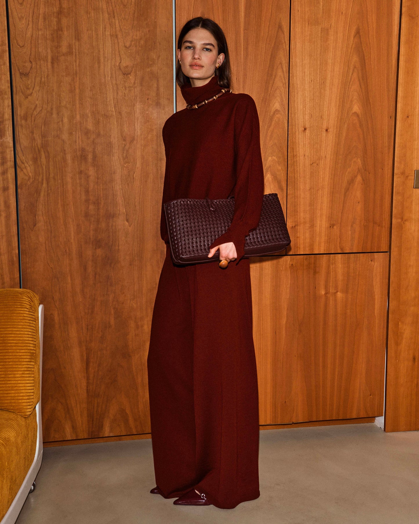 Pantalon de luxe femme - Pantalon fluide maille fine jersey amarante