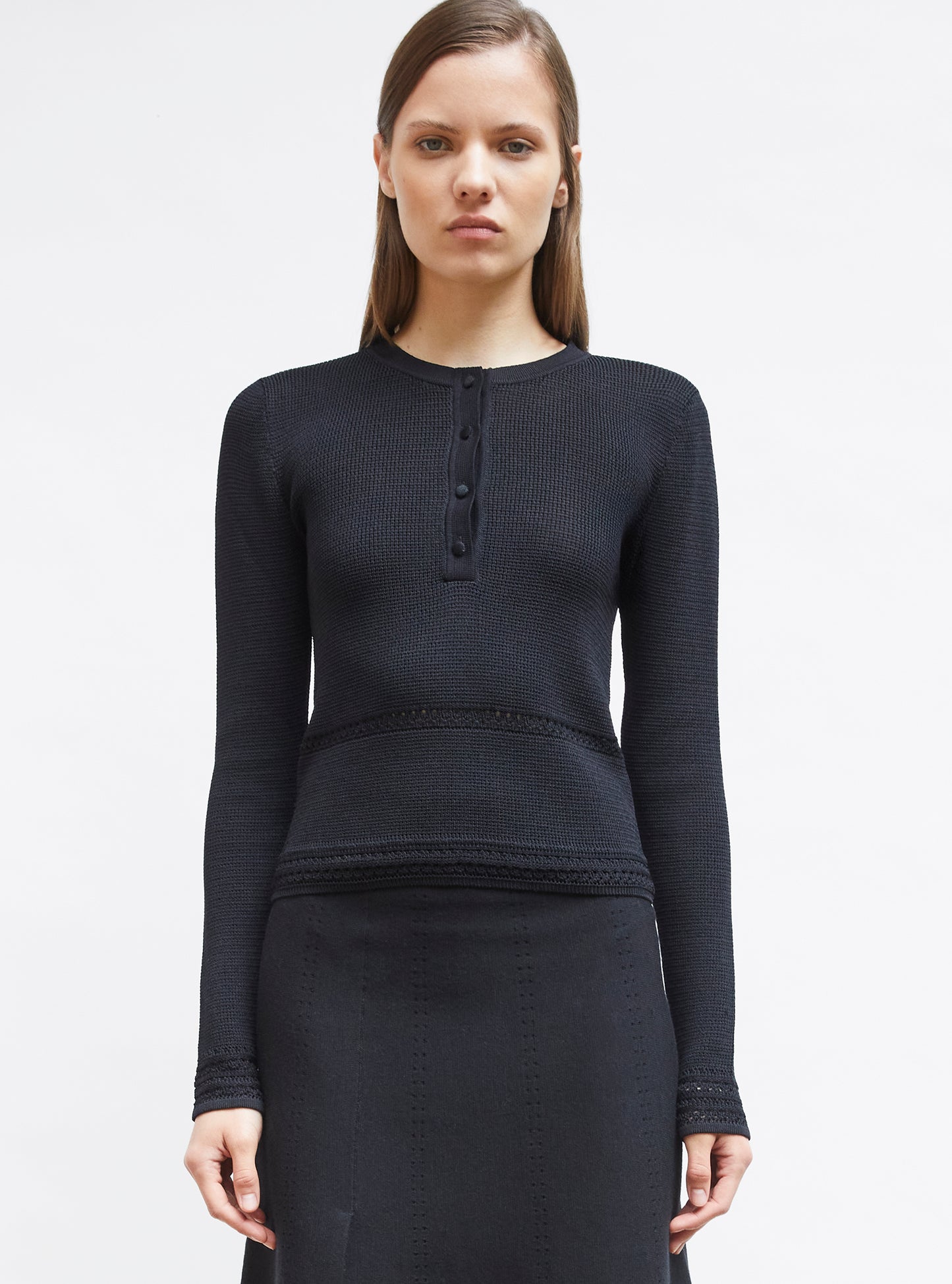 Top couture maille résille noir profond - Vêtement en maille de luxe Molli