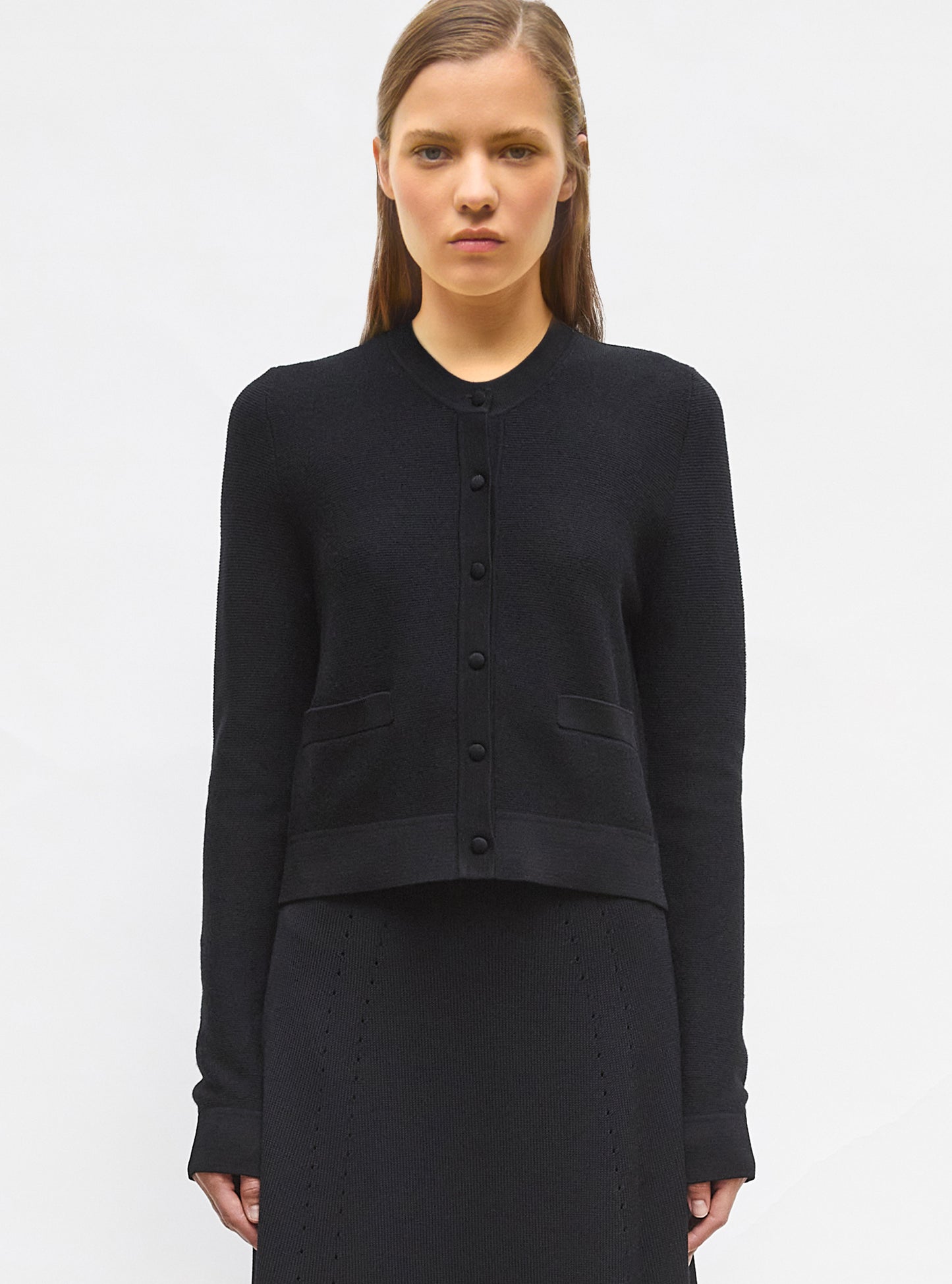 Cardigan maille point mousse Noir profond - Vêtement en maille de luxe Molli