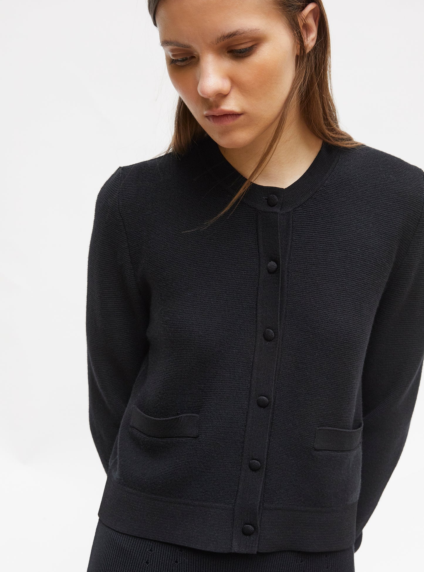 Cardigan de luxe femme - Cardigan maille point mousse Noir profond