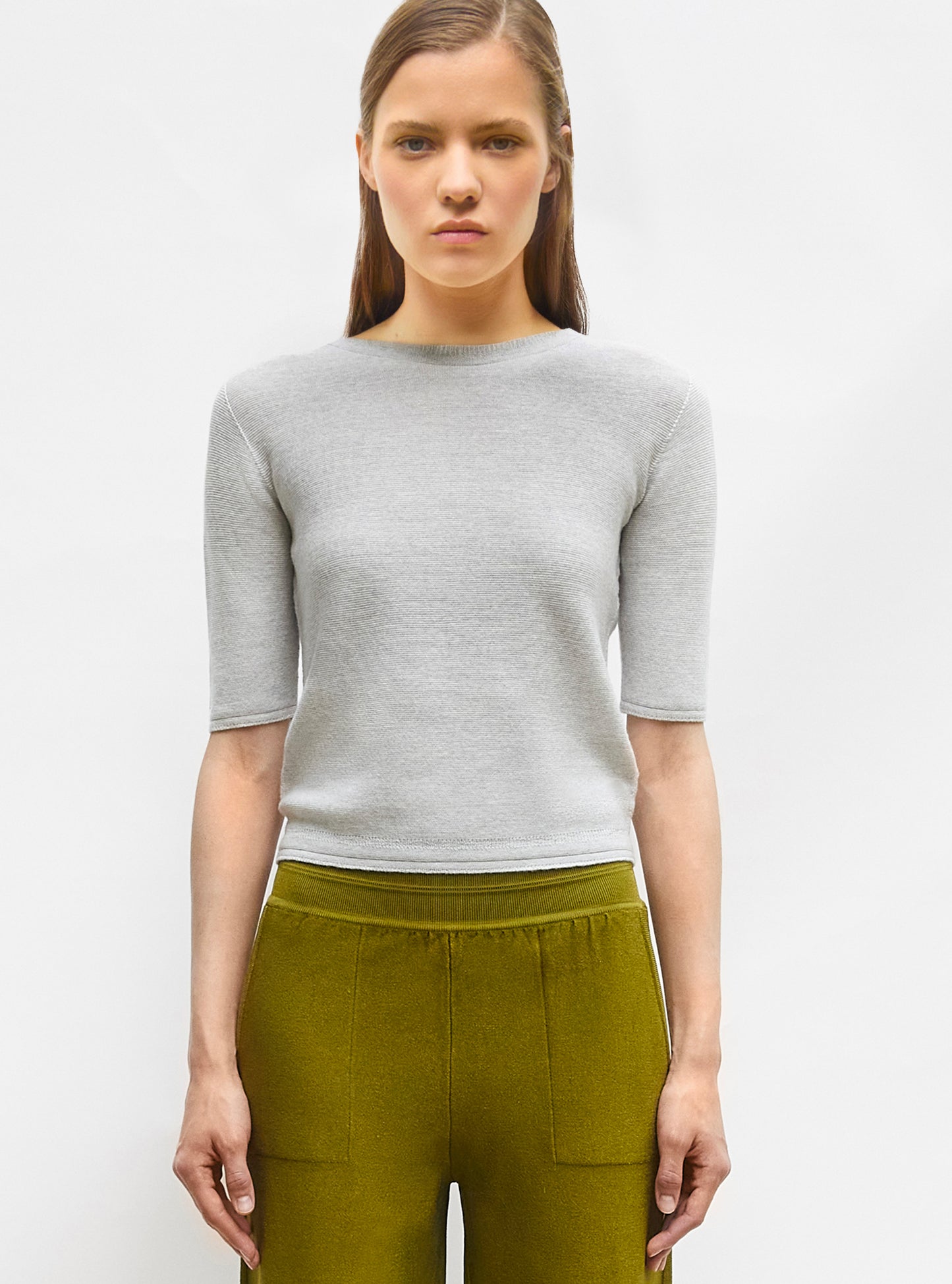 Top fin manches coudes Gris chiné - Vêtement en maille de luxe Molli