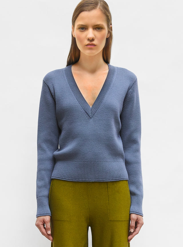 pull col v maille pleine - Image principale