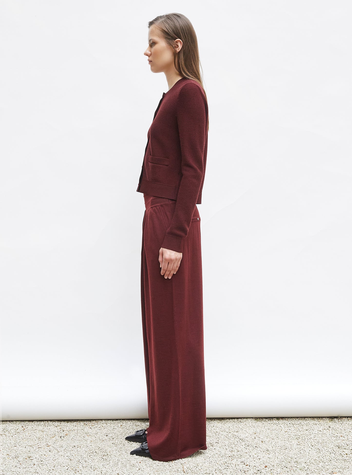 Pantalon fluide maille fine jersey amarante - Pantalon de luxe