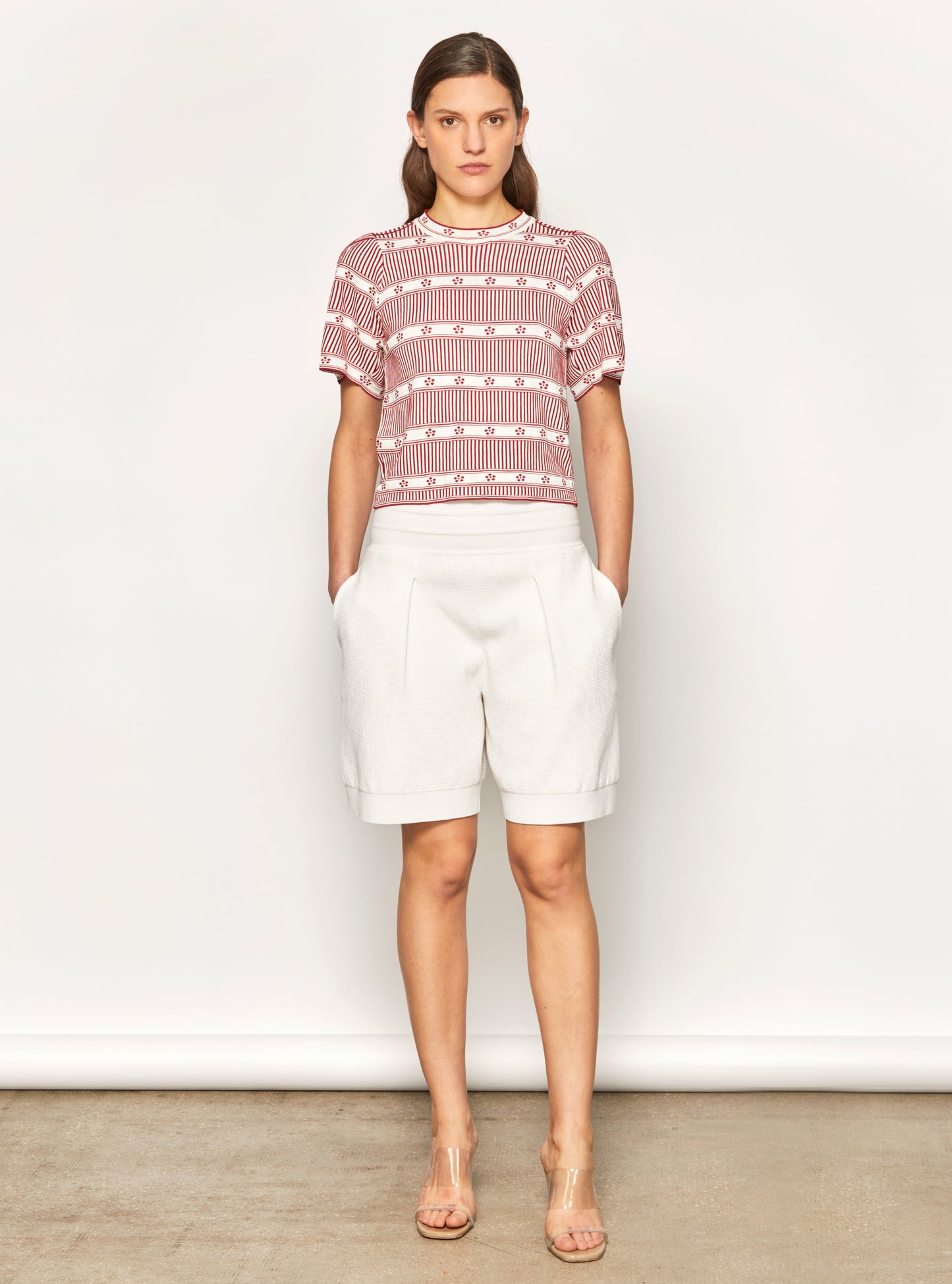 Top de luxe femme - Top jacquard mini fleurs Naturel-Grenat