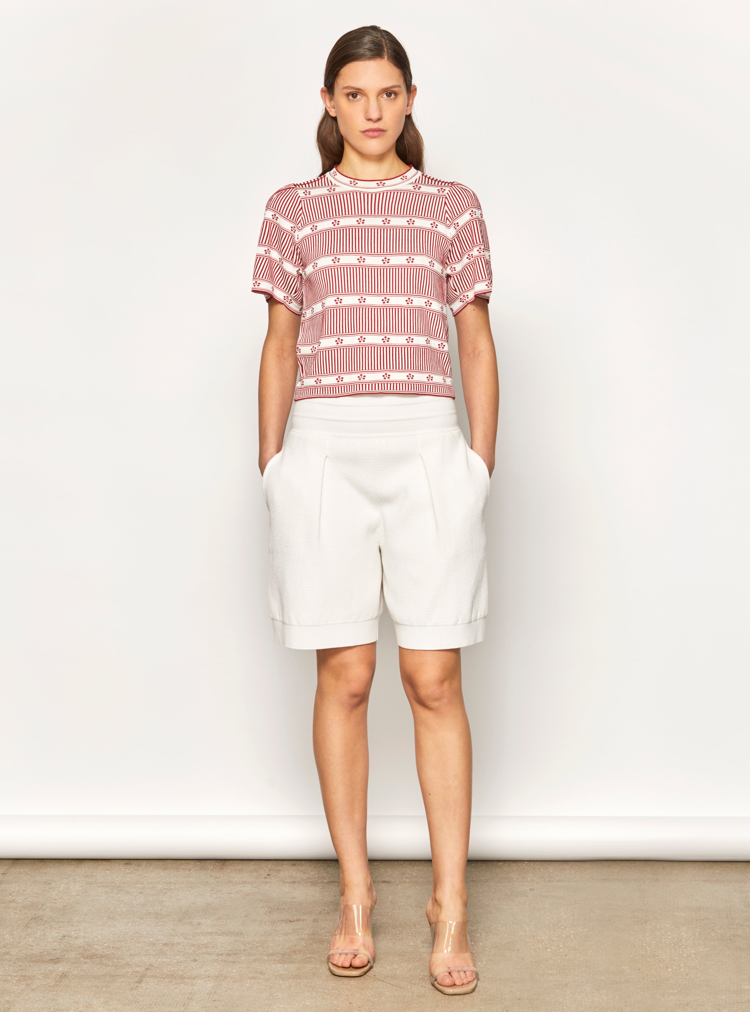 Top de luxe femme - Top jacquard mini fleurs Naturel-Grenat