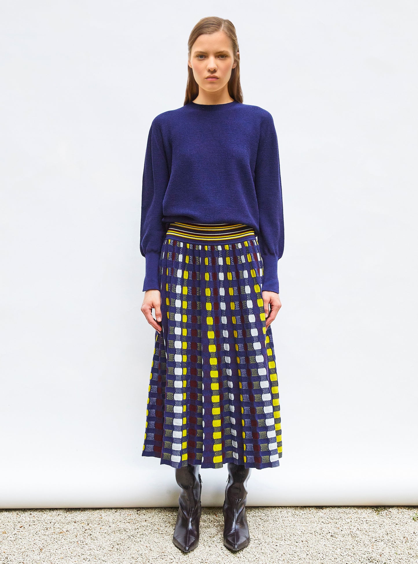 Top de luxe femme - Top fin à col rond manches longues indigo