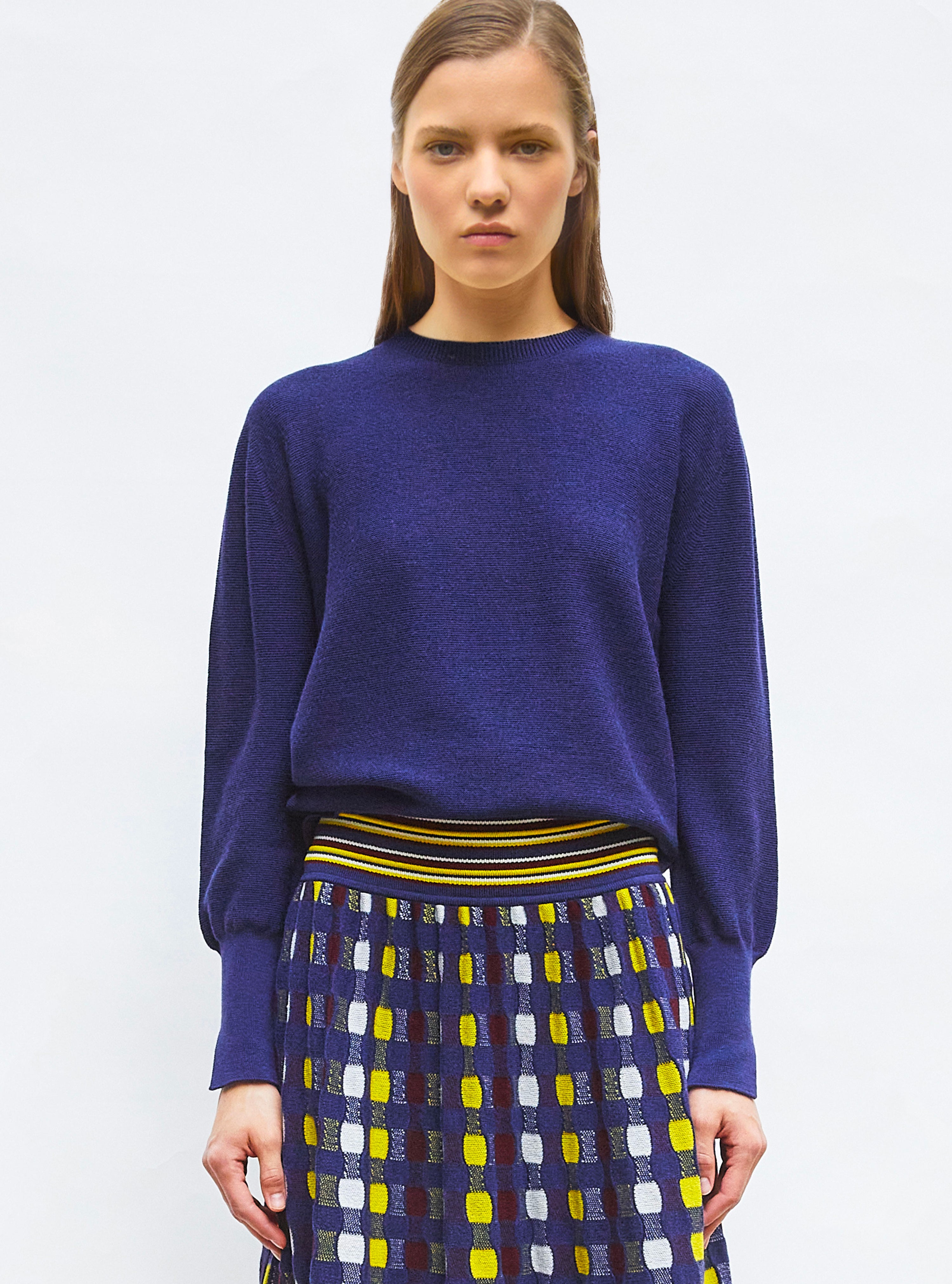 Top fin à col rond manches longues indigo - Vêtement en maille de luxe Molli