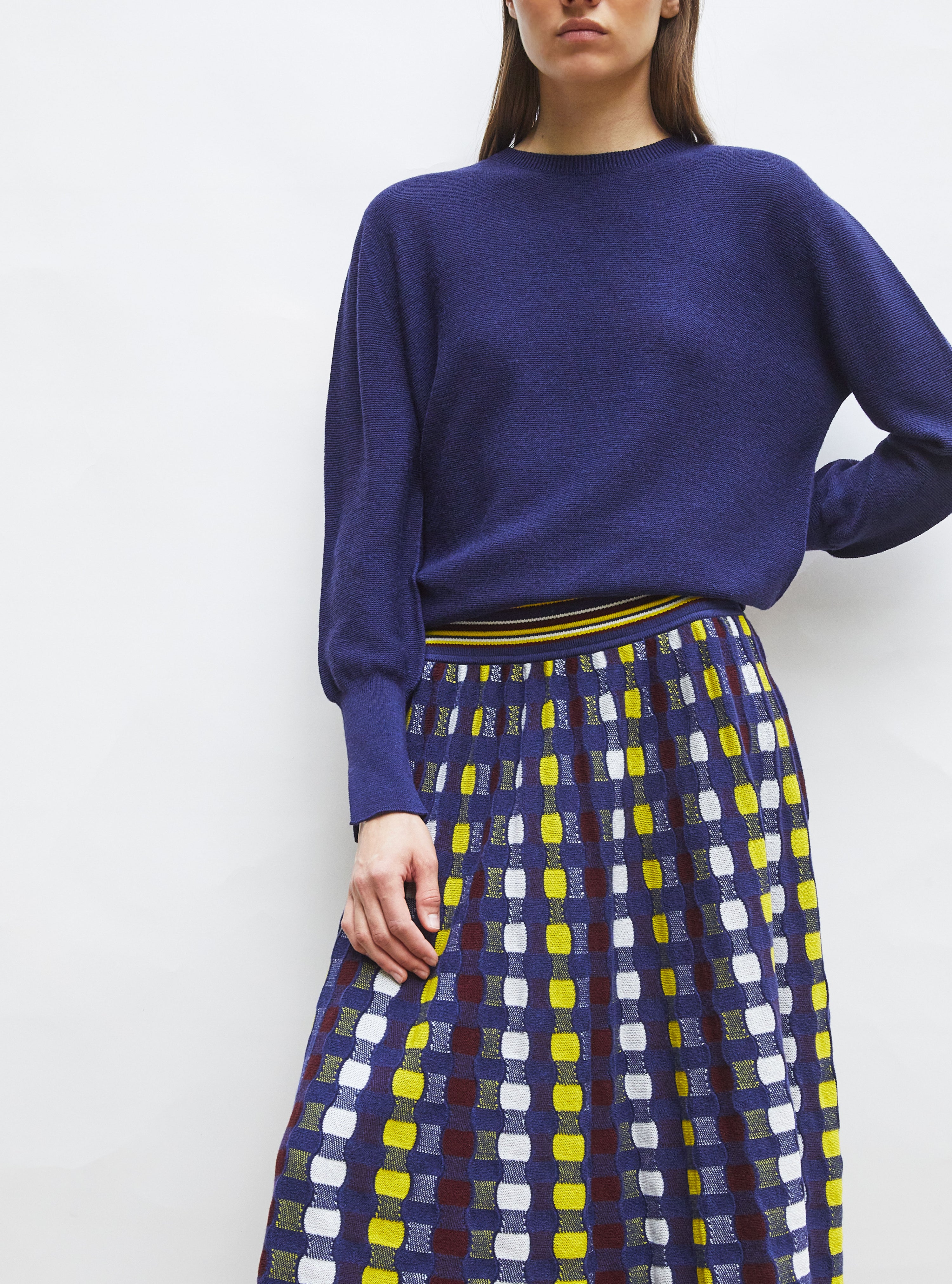 Top fin à col rond manches longues indigo - Molli