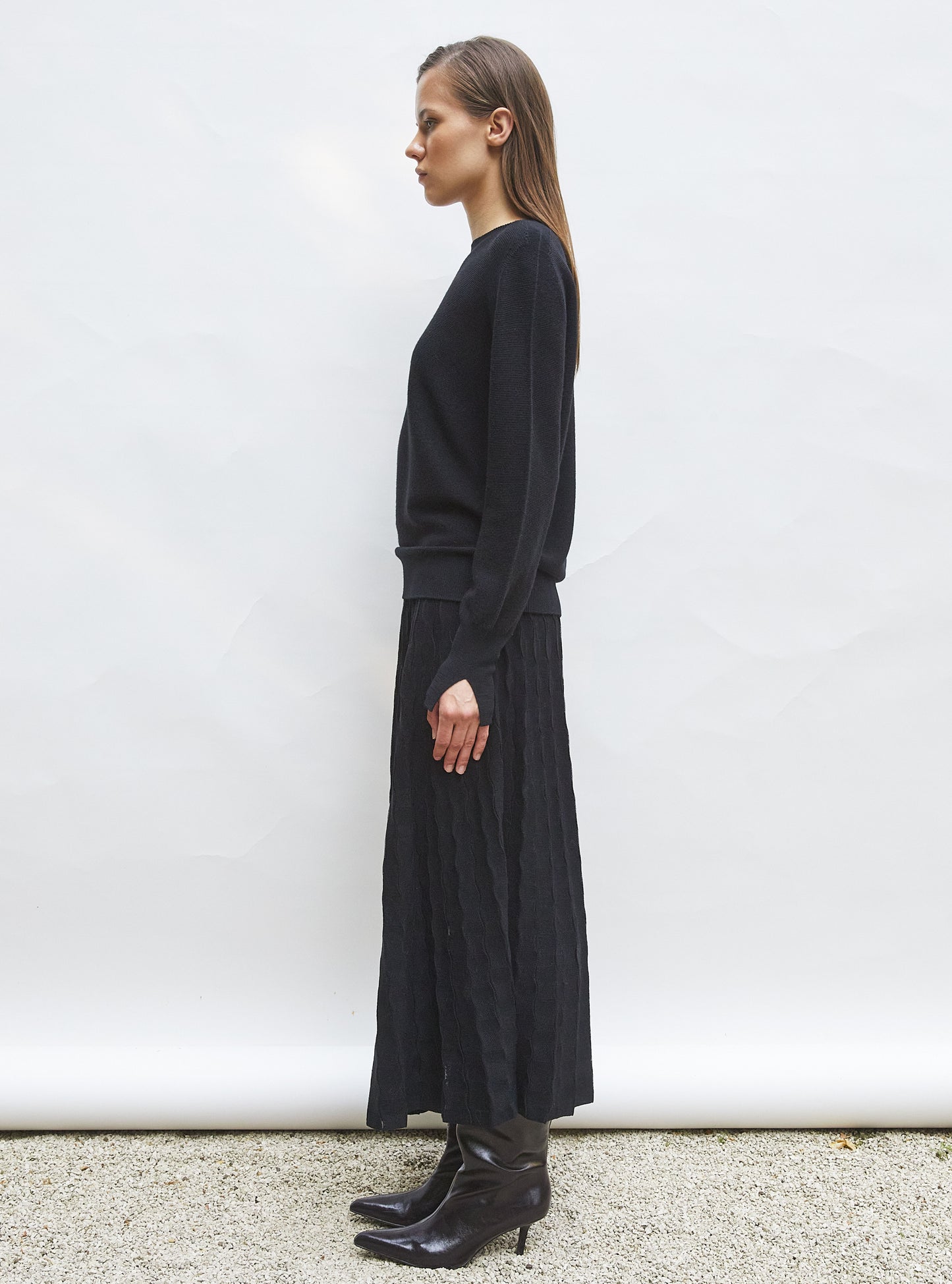 upe de luxe femme - Jupe délicate maille ondulée noir profond