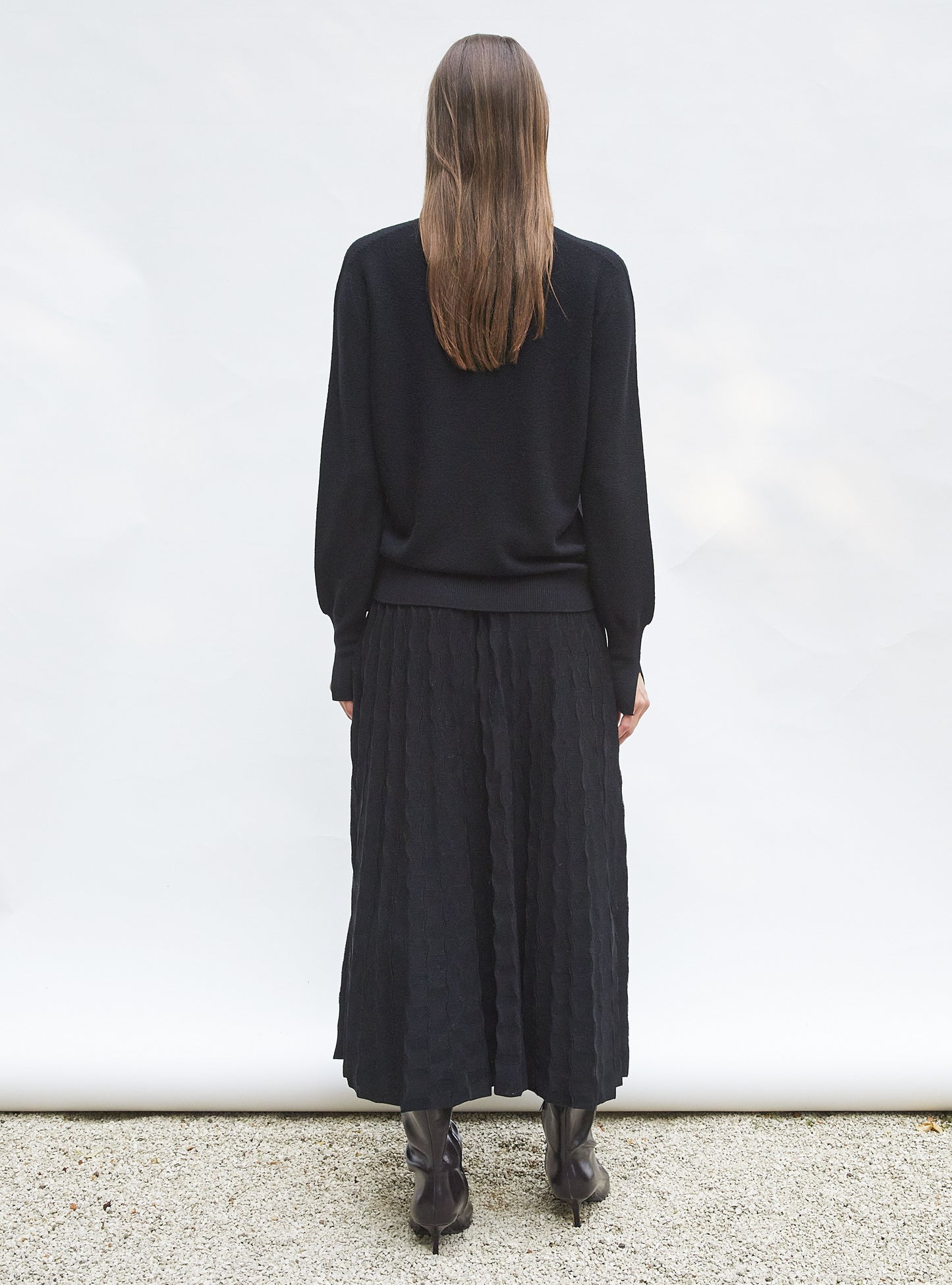 Top fin col rond manches longues noir profond noir profond - Vêtement de luxe femme