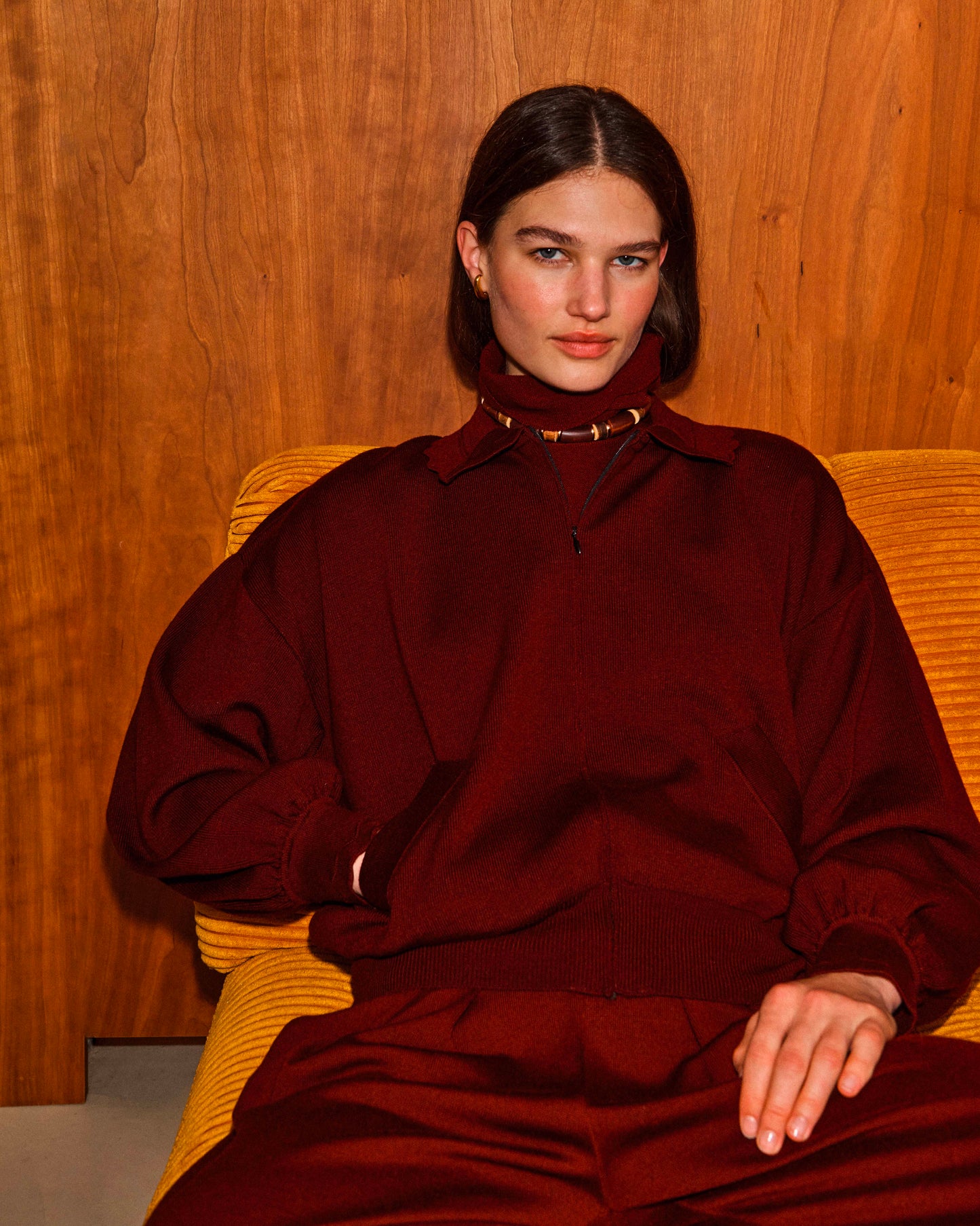 Veste en maille col croquet amarante - Vêtement de luxe femme