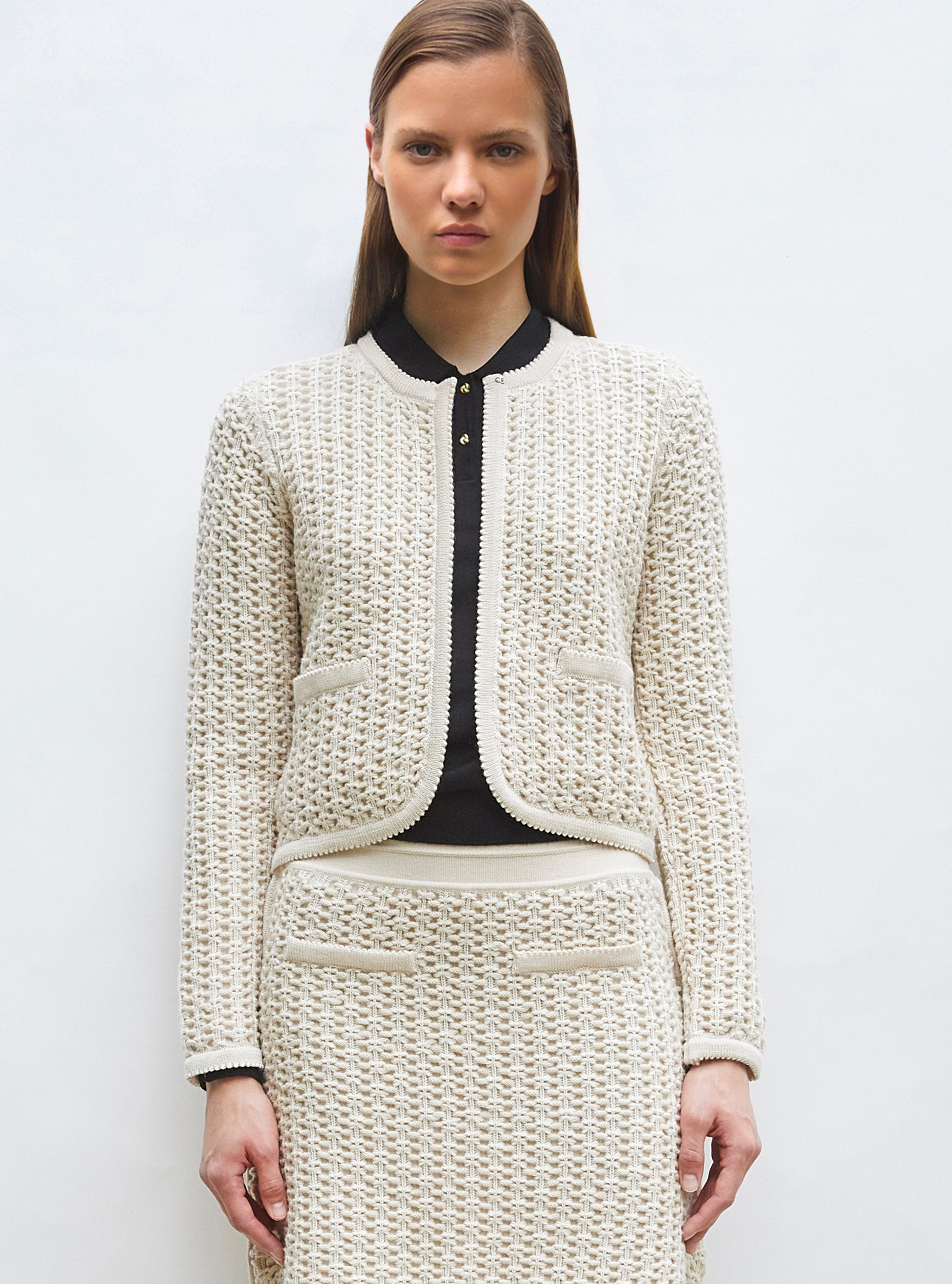 Tops de luxe femme - Veste courte maille tweedée Dune