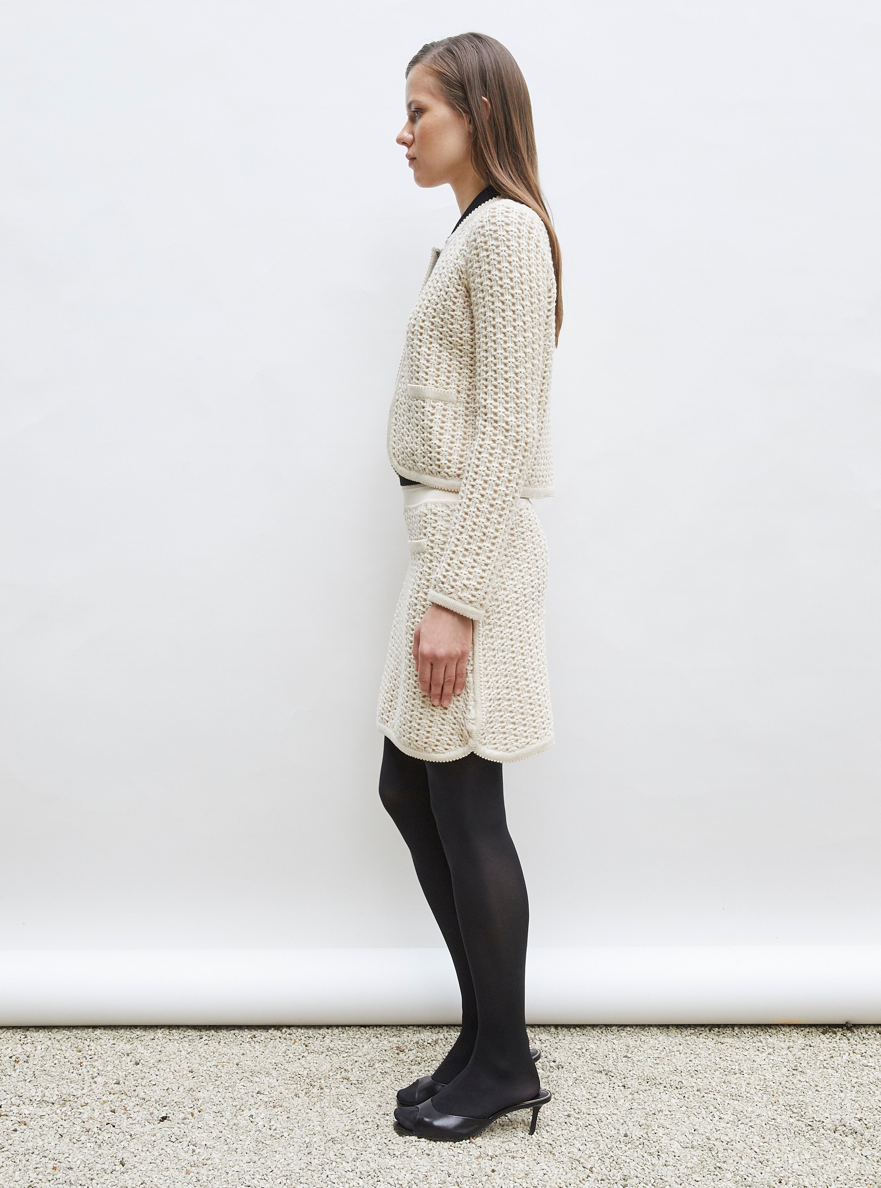 Jupe de luxe femme - Jupe courte maille tweedée Dune