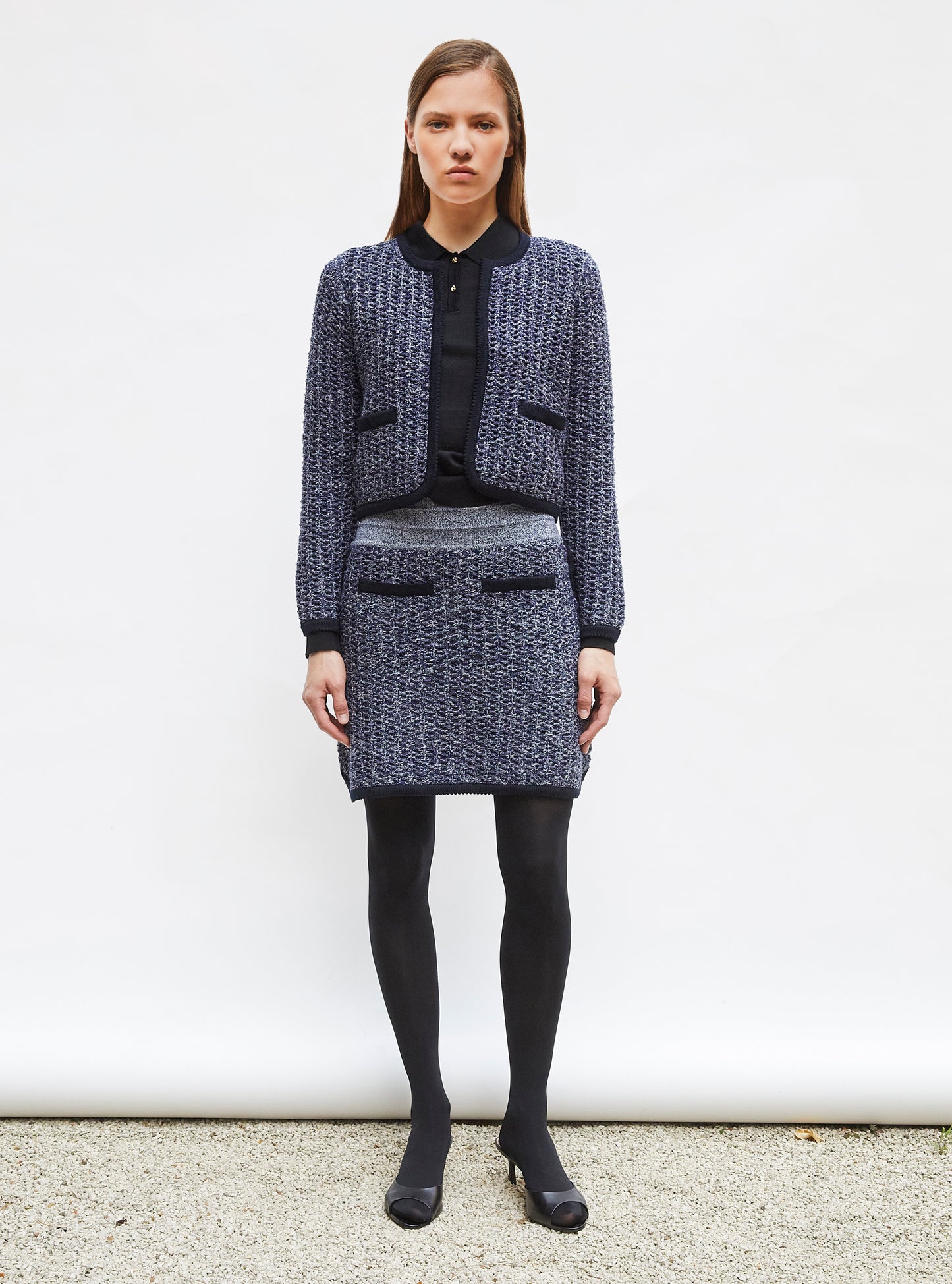 Jupe courte maille tweedée Indigo mouliné - Vêtement en maille de luxe Molli