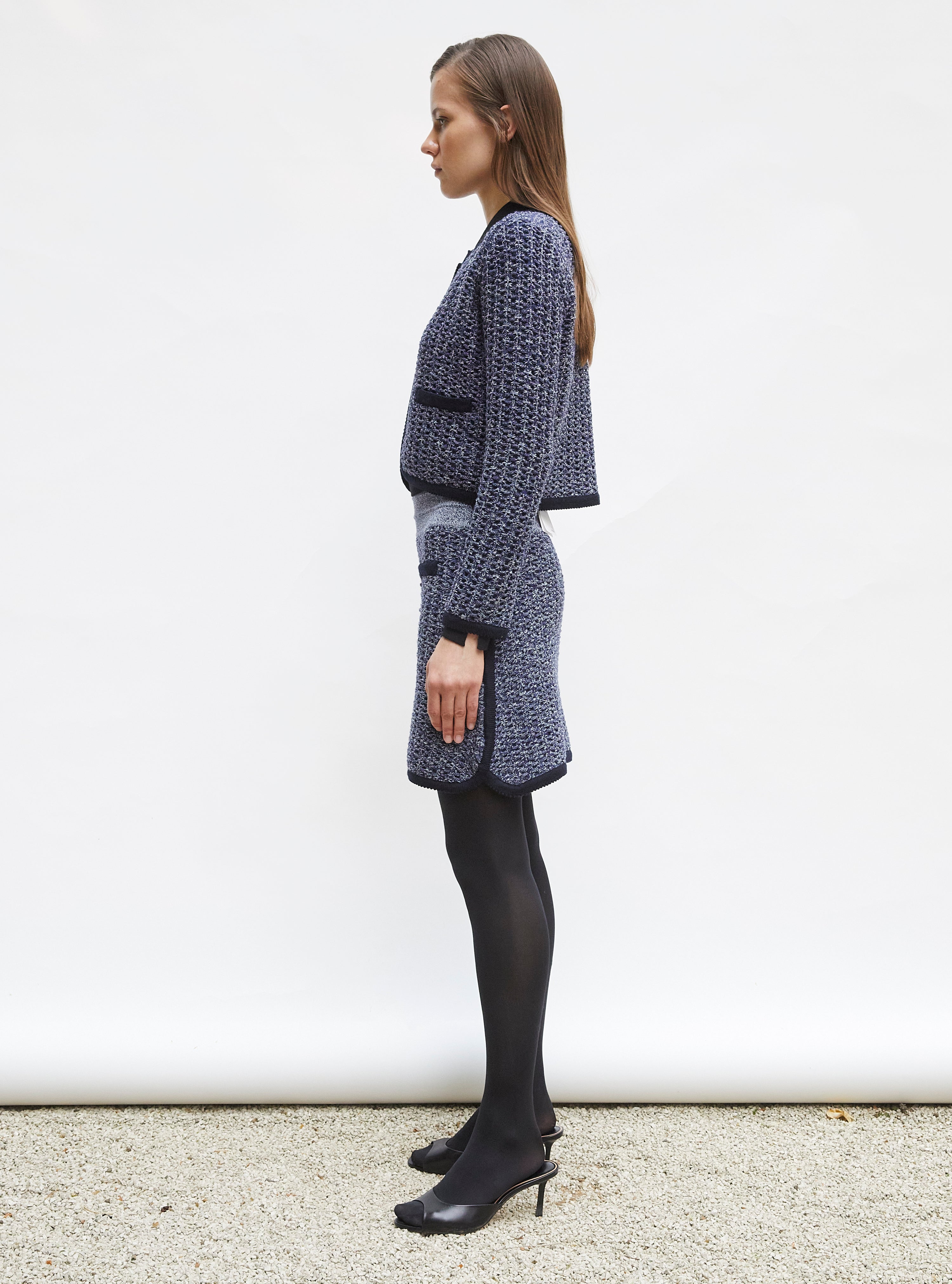 Veste courte maille tweedée Indigo mouliné - Molli