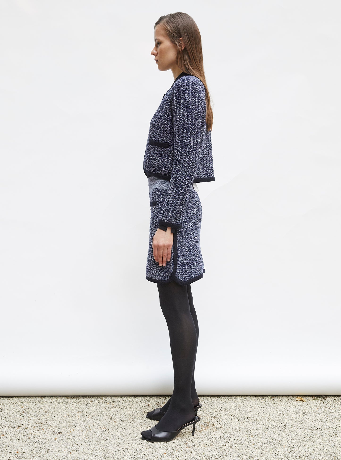 Jupe courte maille tweedée Indigo mouliné - Jupe de luxe