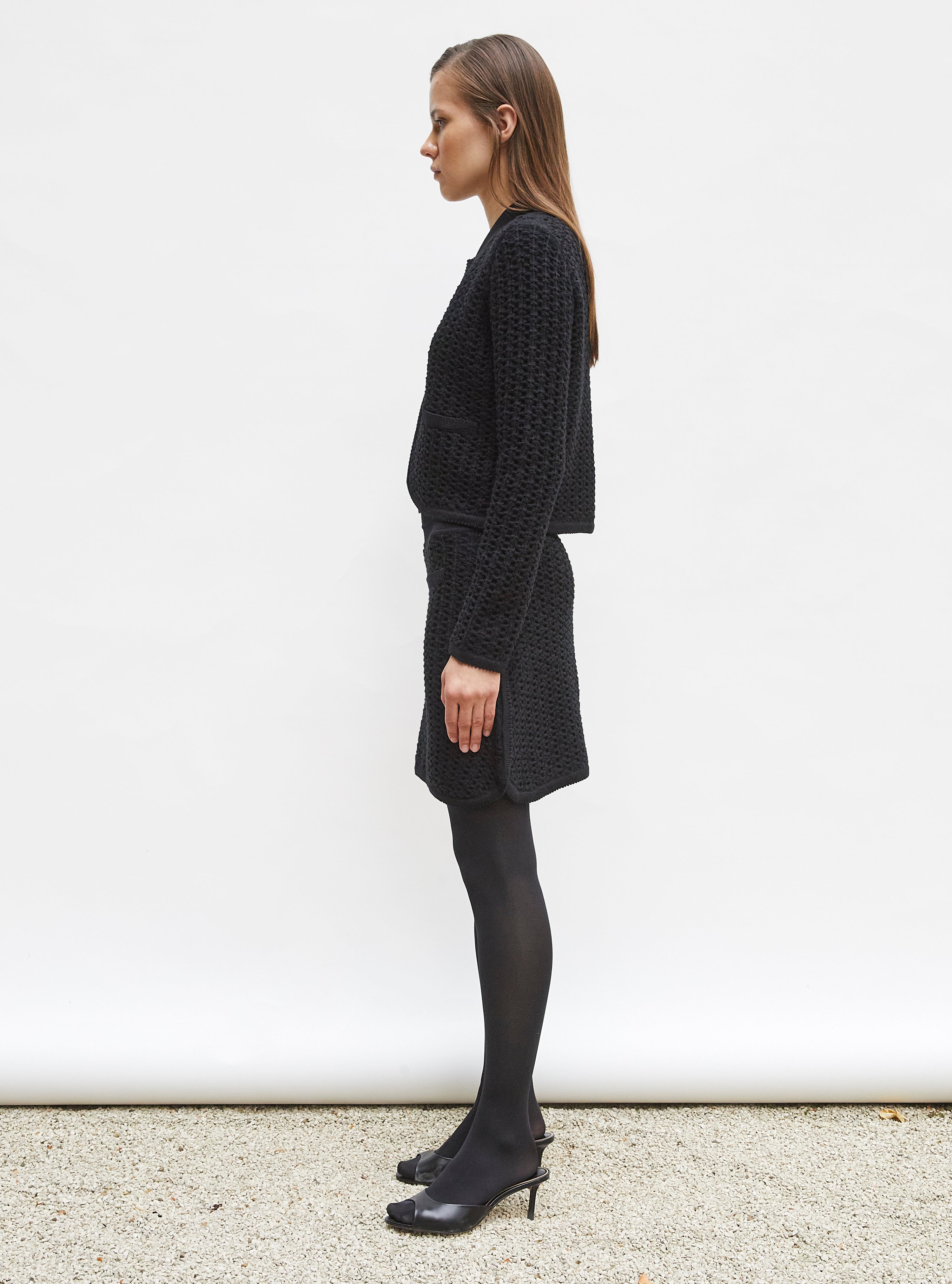 Jupe courte maille tweedée Noir profond - Vêtement en maille de luxe femme