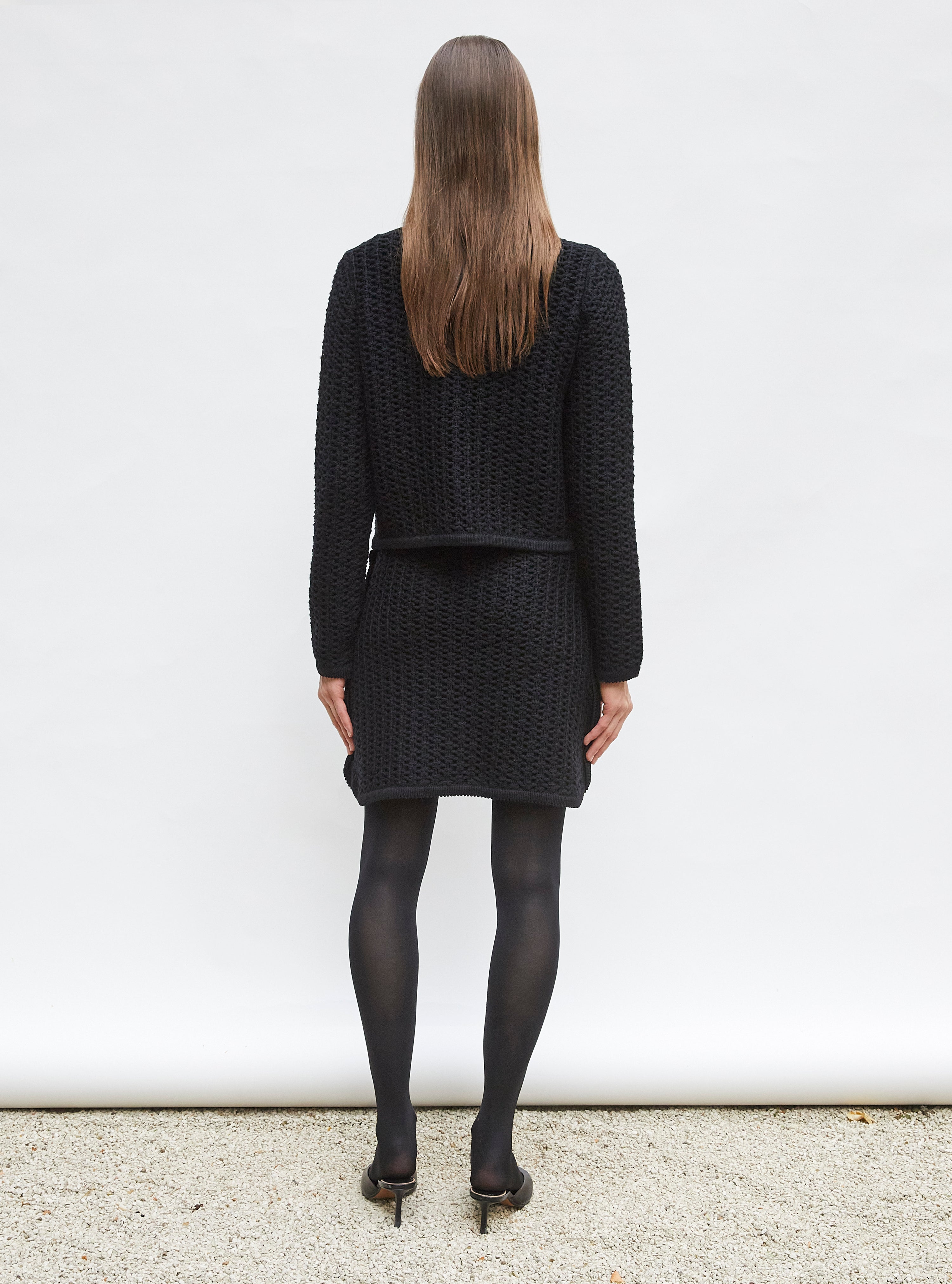 Tops de luxe femme - Veste courte maille tweedée Noir profond