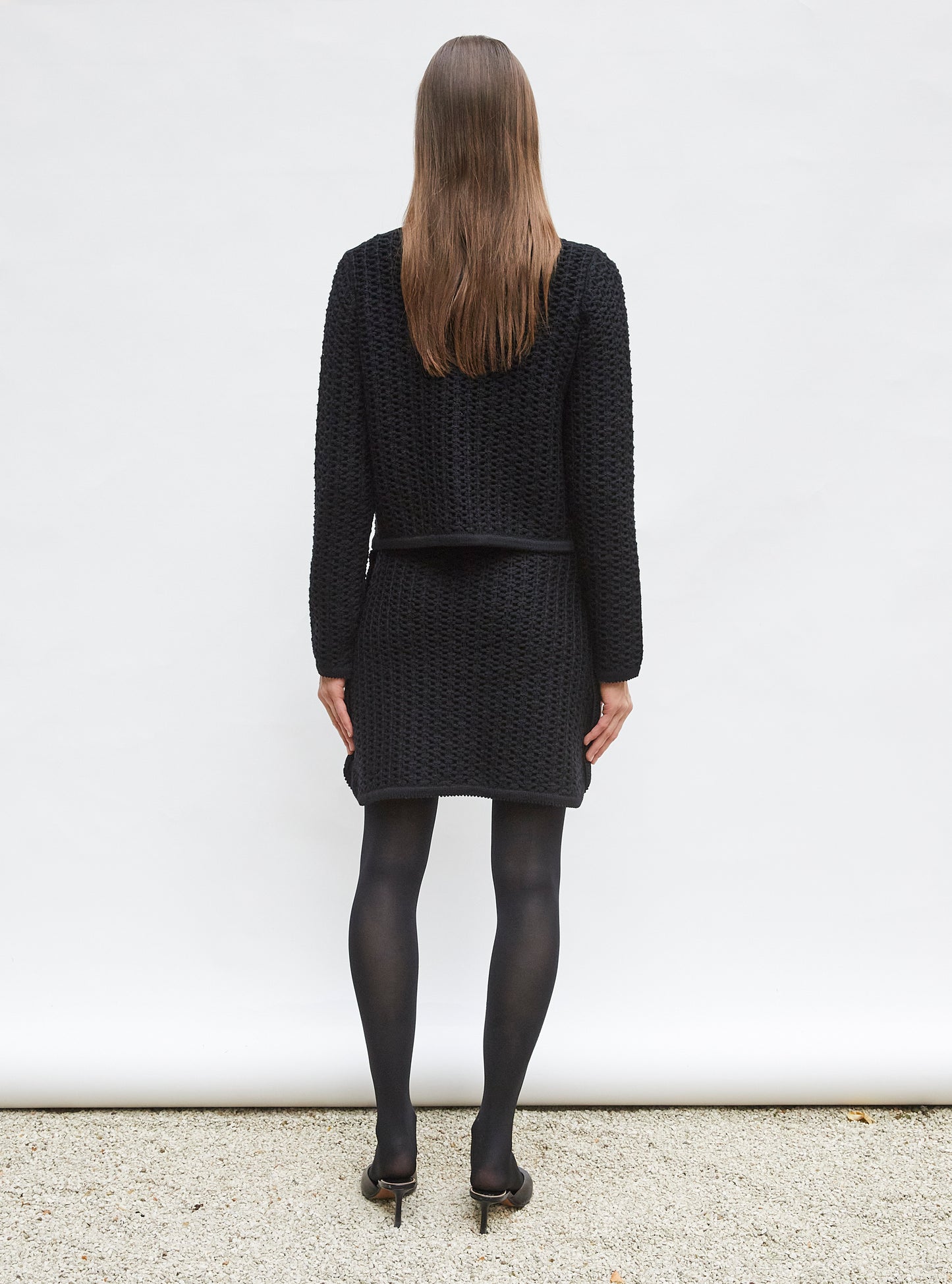 Jupe courte maille tweedée Noir profond - Vêtement en maille de luxe femme
