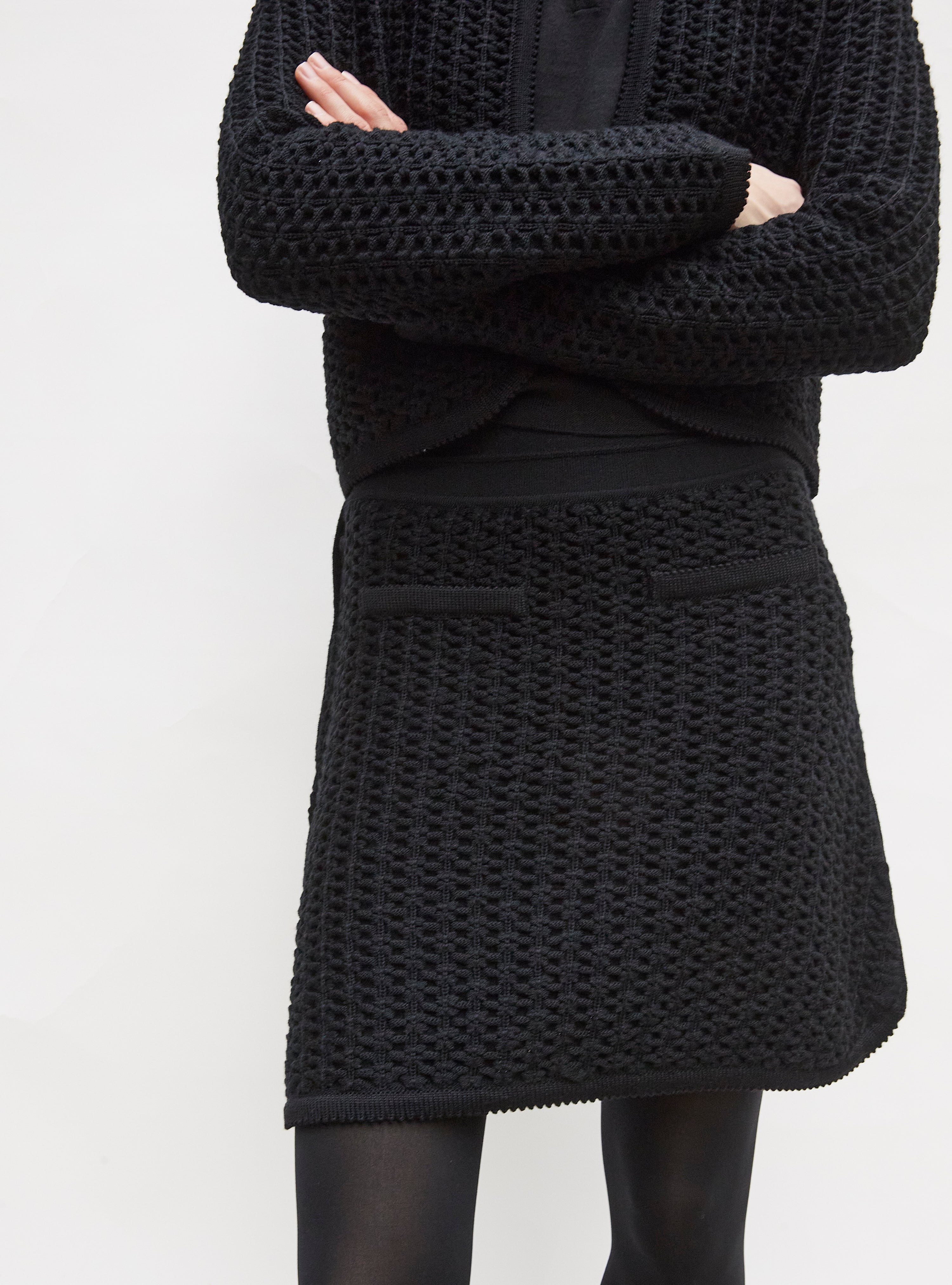 Jupe courte maille tweedée Noir profond - Jupe de luxe