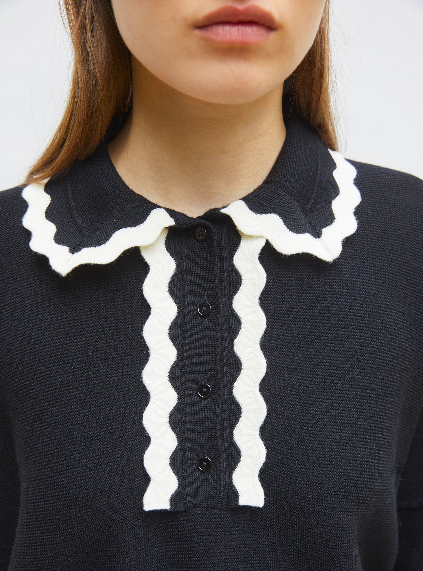 Chemise maille col croquet noir profond-naturel - Molli