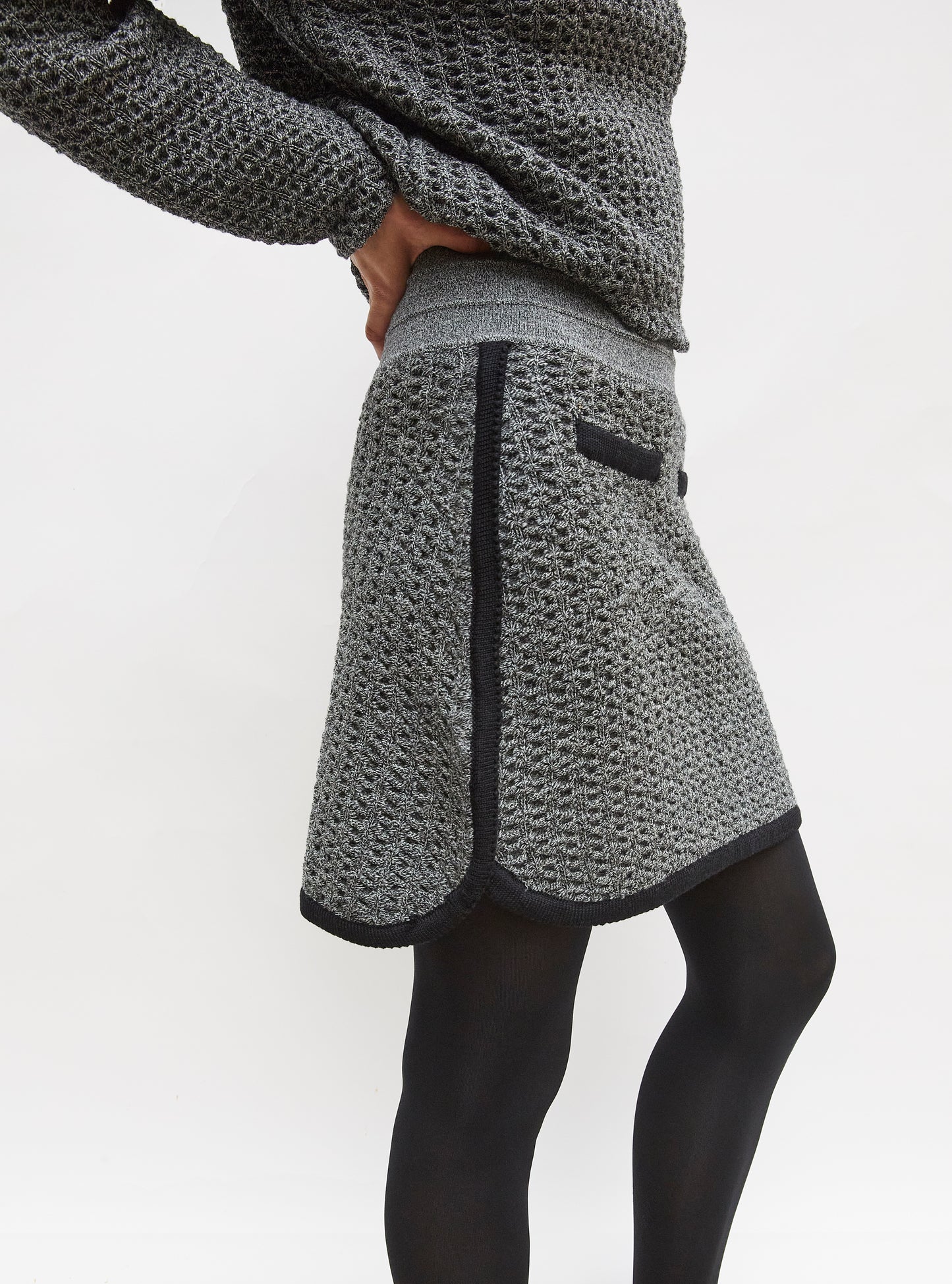 Jupe de luxe femme - Jupe courte maille tweedée Noir mouliné