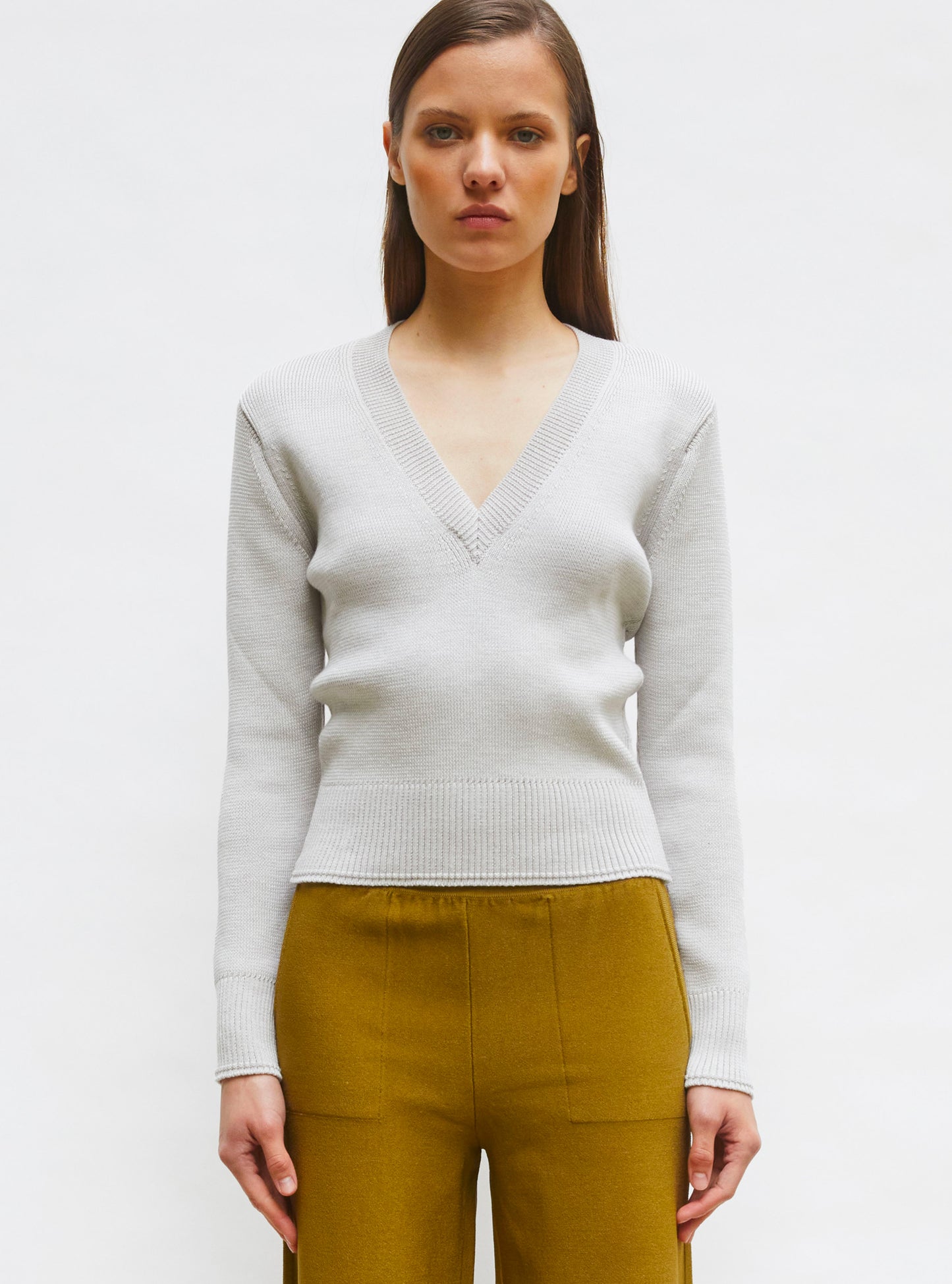 Pull col v maille pleine Soie - Vêtement en maille de luxe Molli