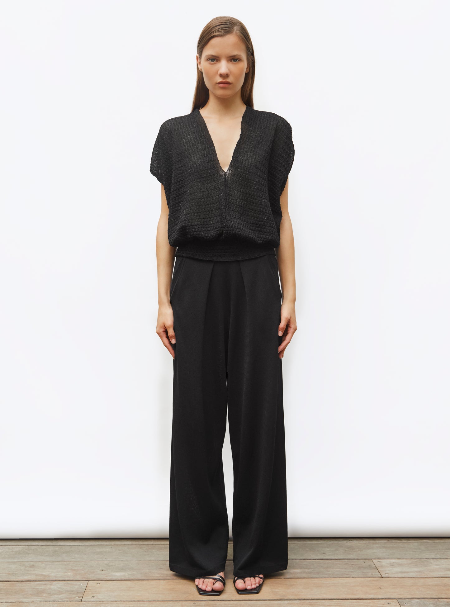 Top de luxe femme - Top couture maille organza Noir Profond