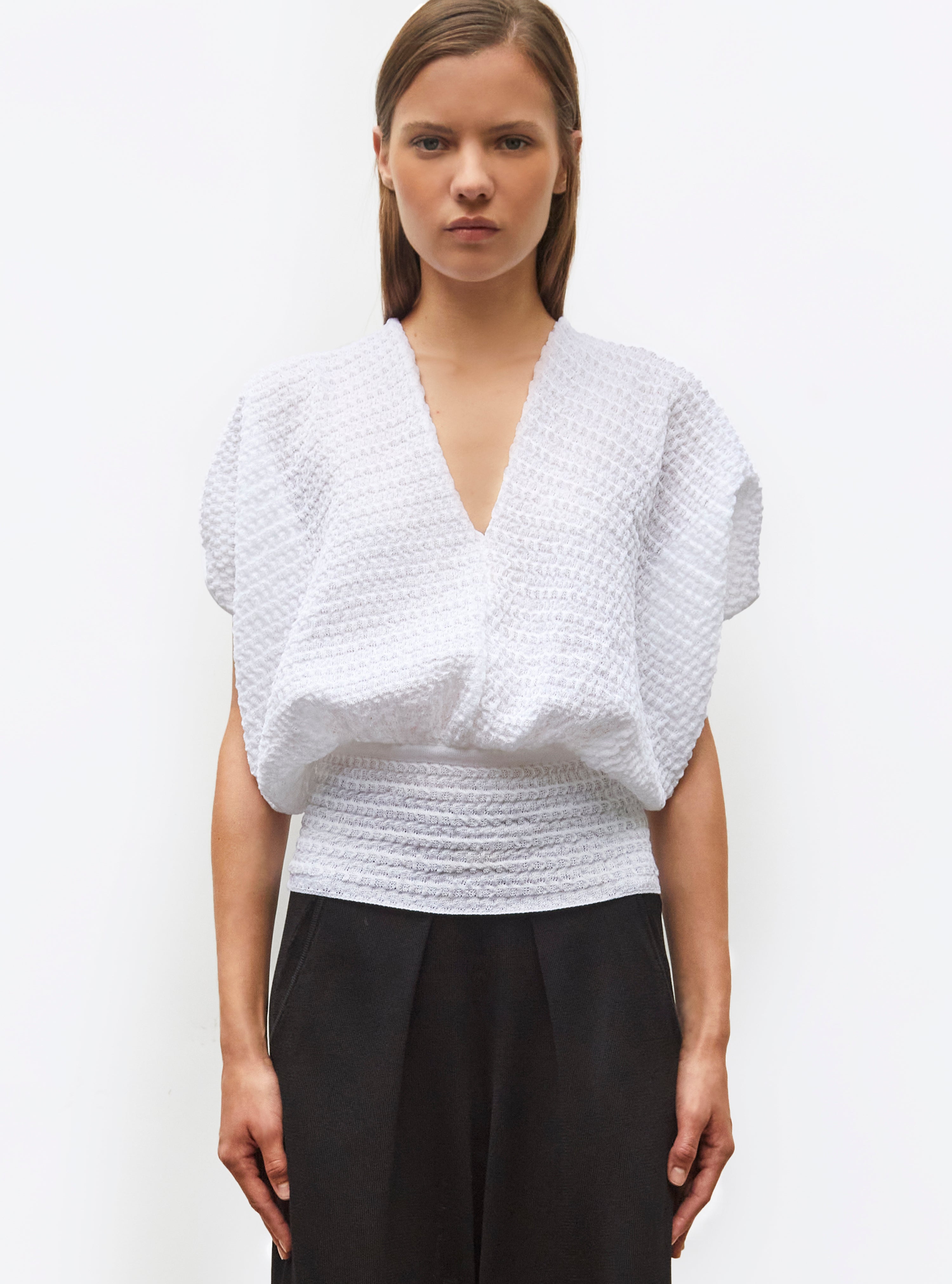 Top couture maille organza Milk - Vêtement en maille de luxe Molli