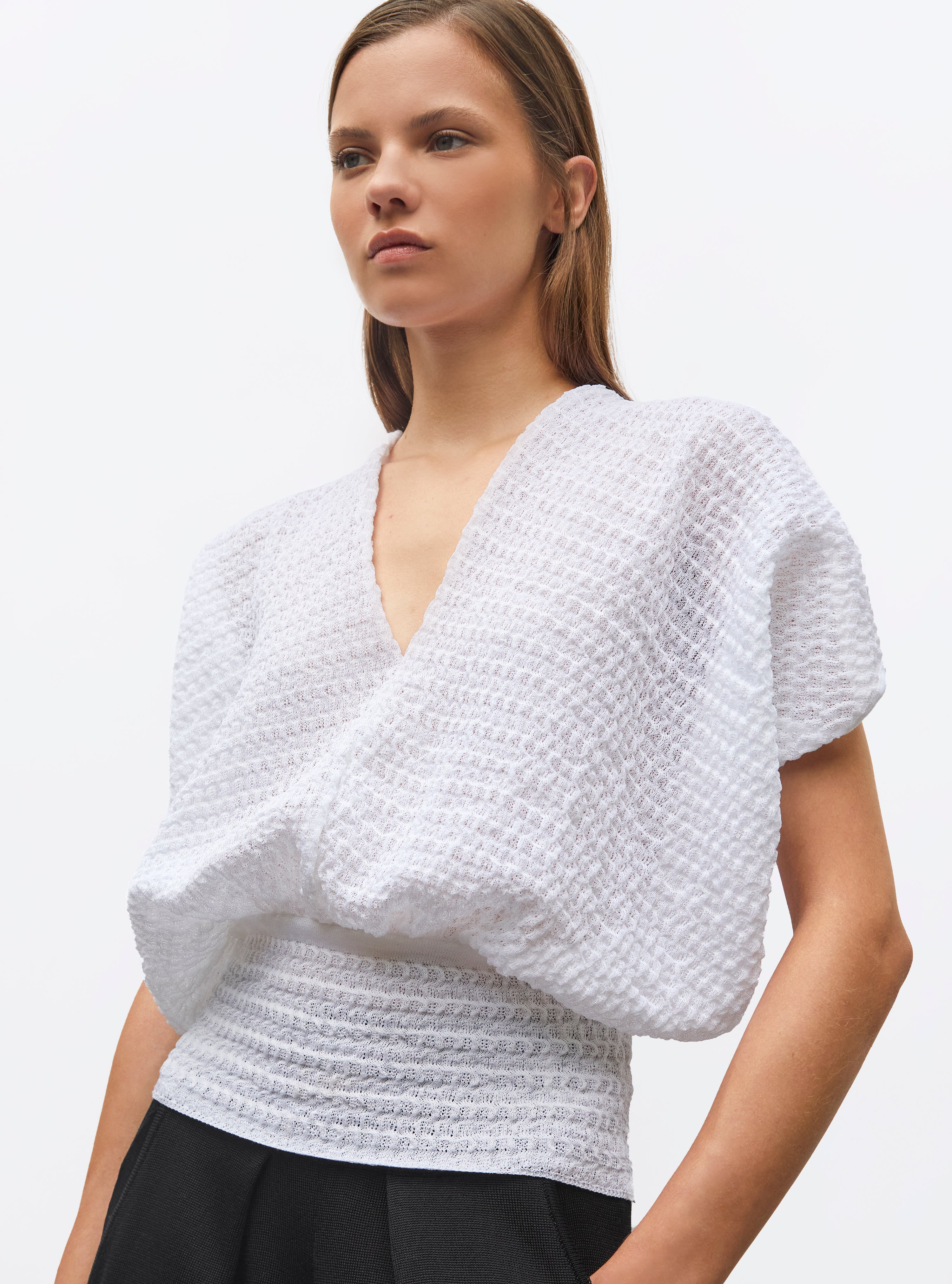Top couture maille organza Milk - Vêtement de luxe femme