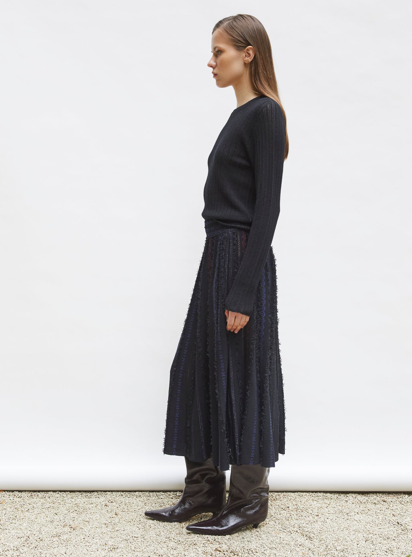 Top fin maille pointelle Noir profond - Vêtement de luxe femme