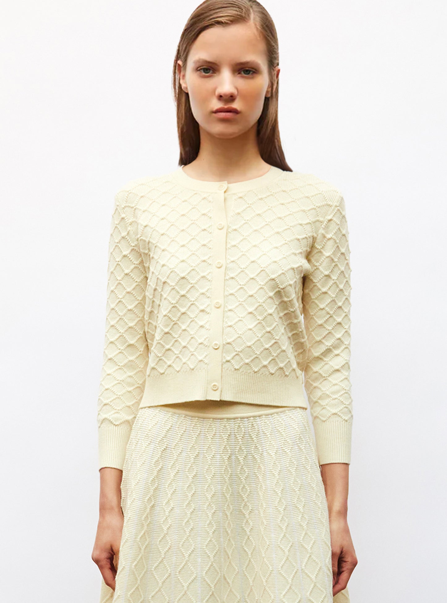 Cardigan en maille boutis Naturel - Vêtement en maille de luxe Molli