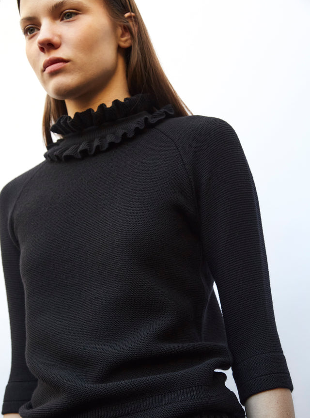 ruffled neck knit top - Image principale