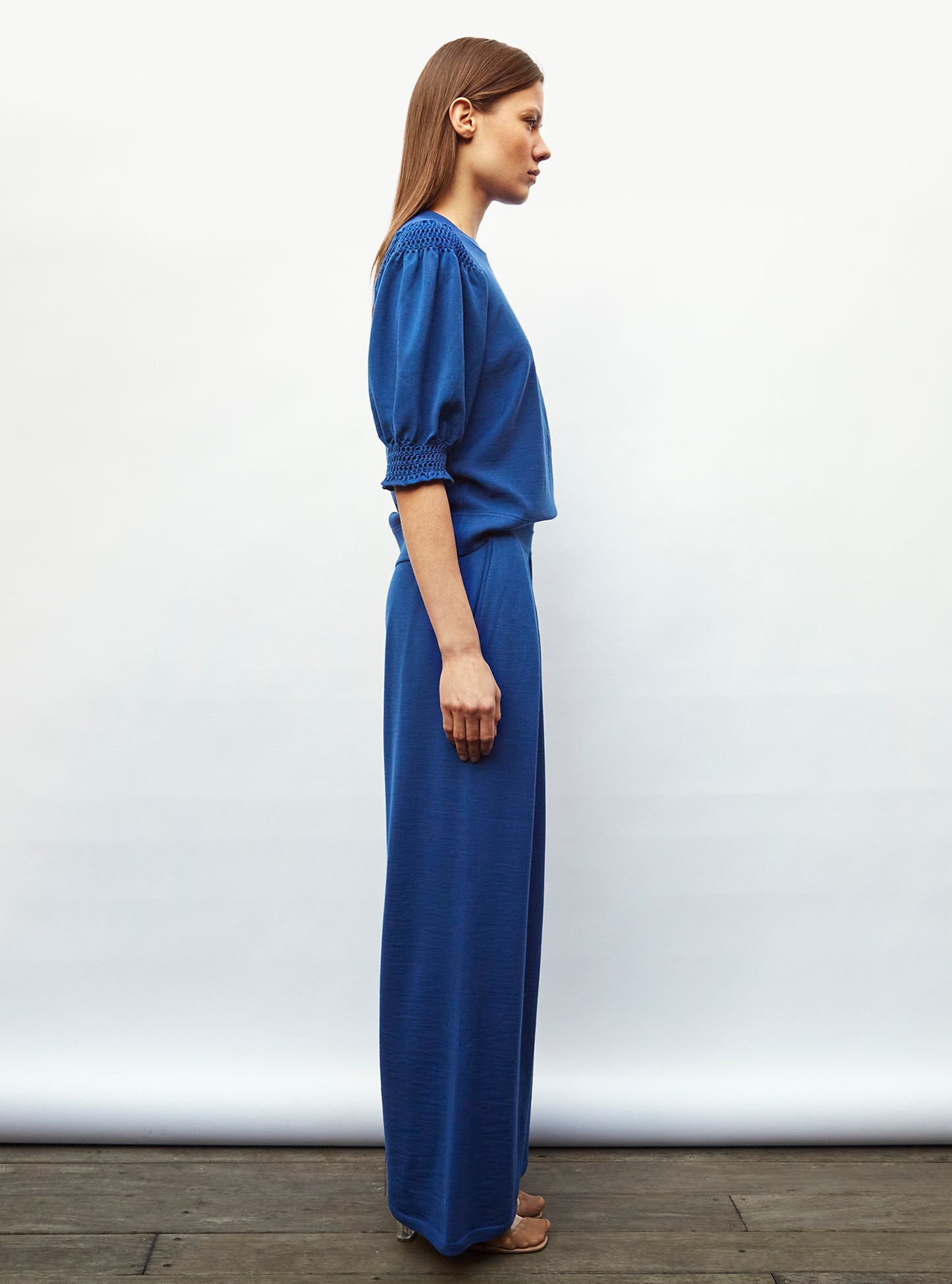 Top à détails en maille smockée bleu roi - Tops de luxe
