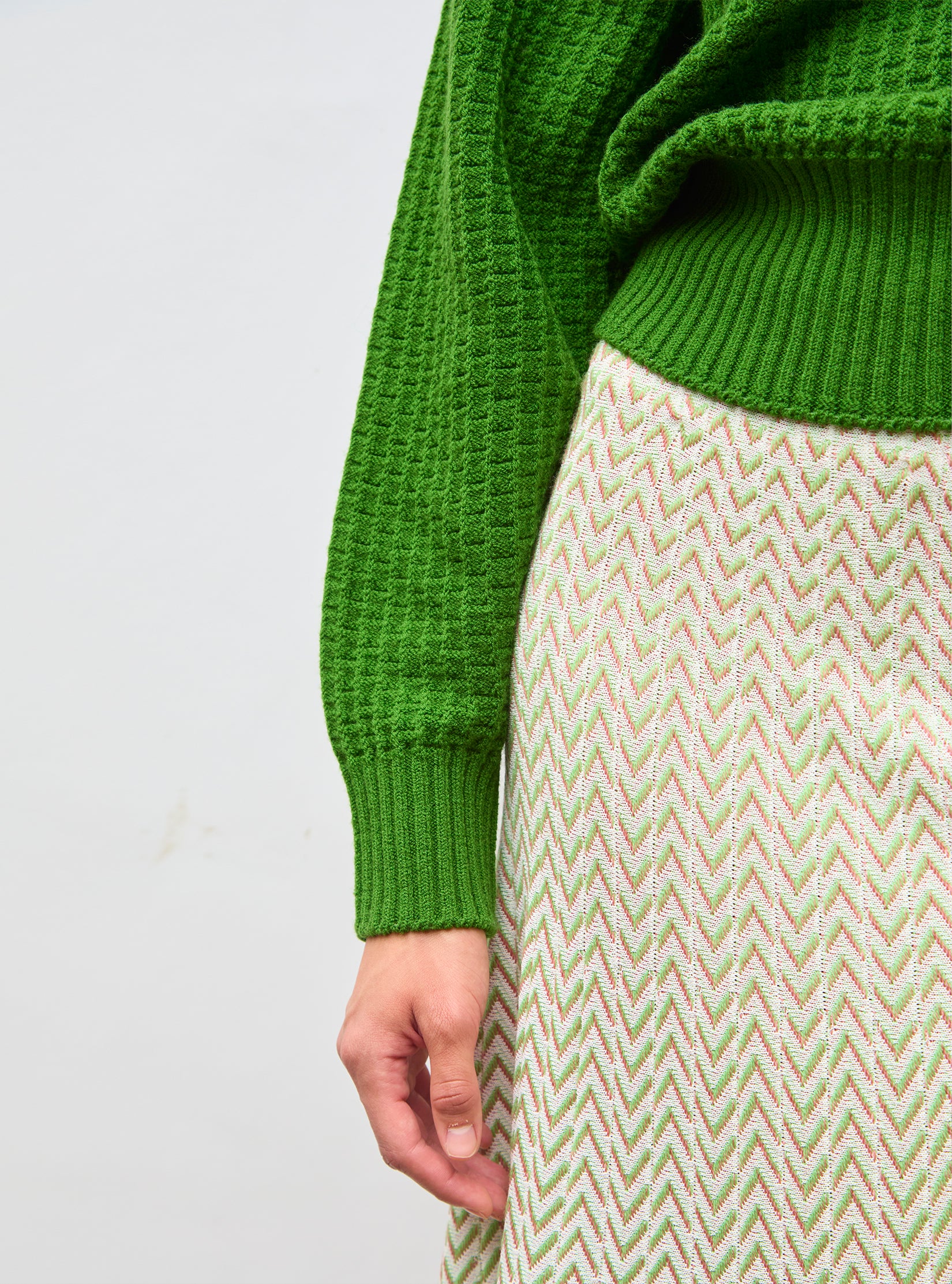 Pulls de luxe femme - Pull fin en maille gaufrée Matcha