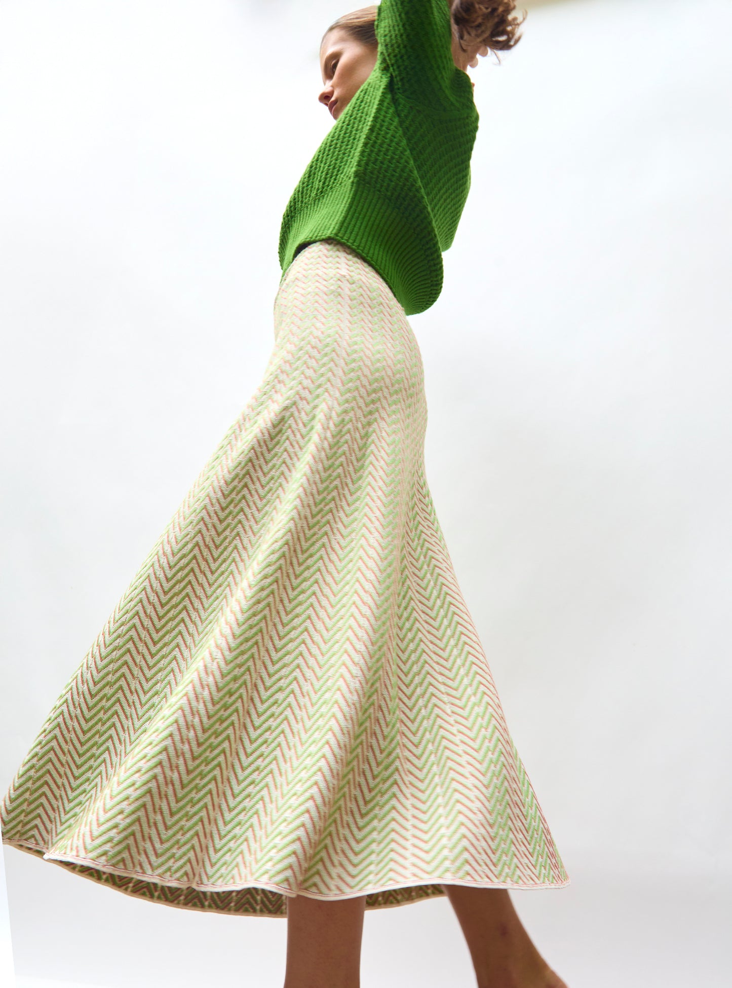 Jupe réversible fins chevrons Vert Multi - Jupes de luxe