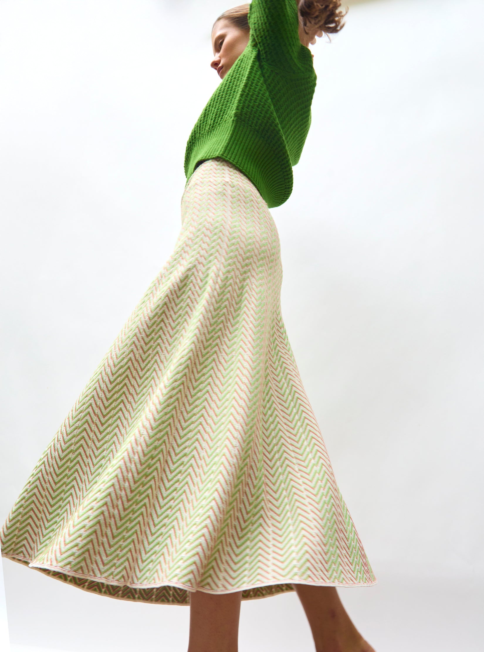 Jupe réversible fins chevrons Vert Multi - Jupes de luxe