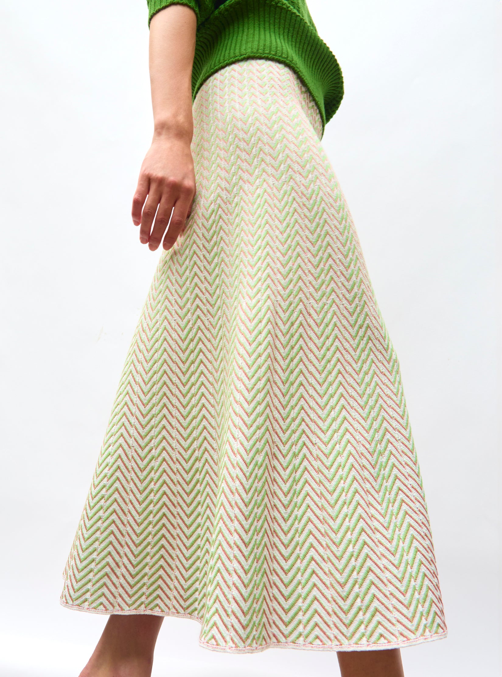Jupe réversible fins chevrons Vert Multi - Jupes de luxe
