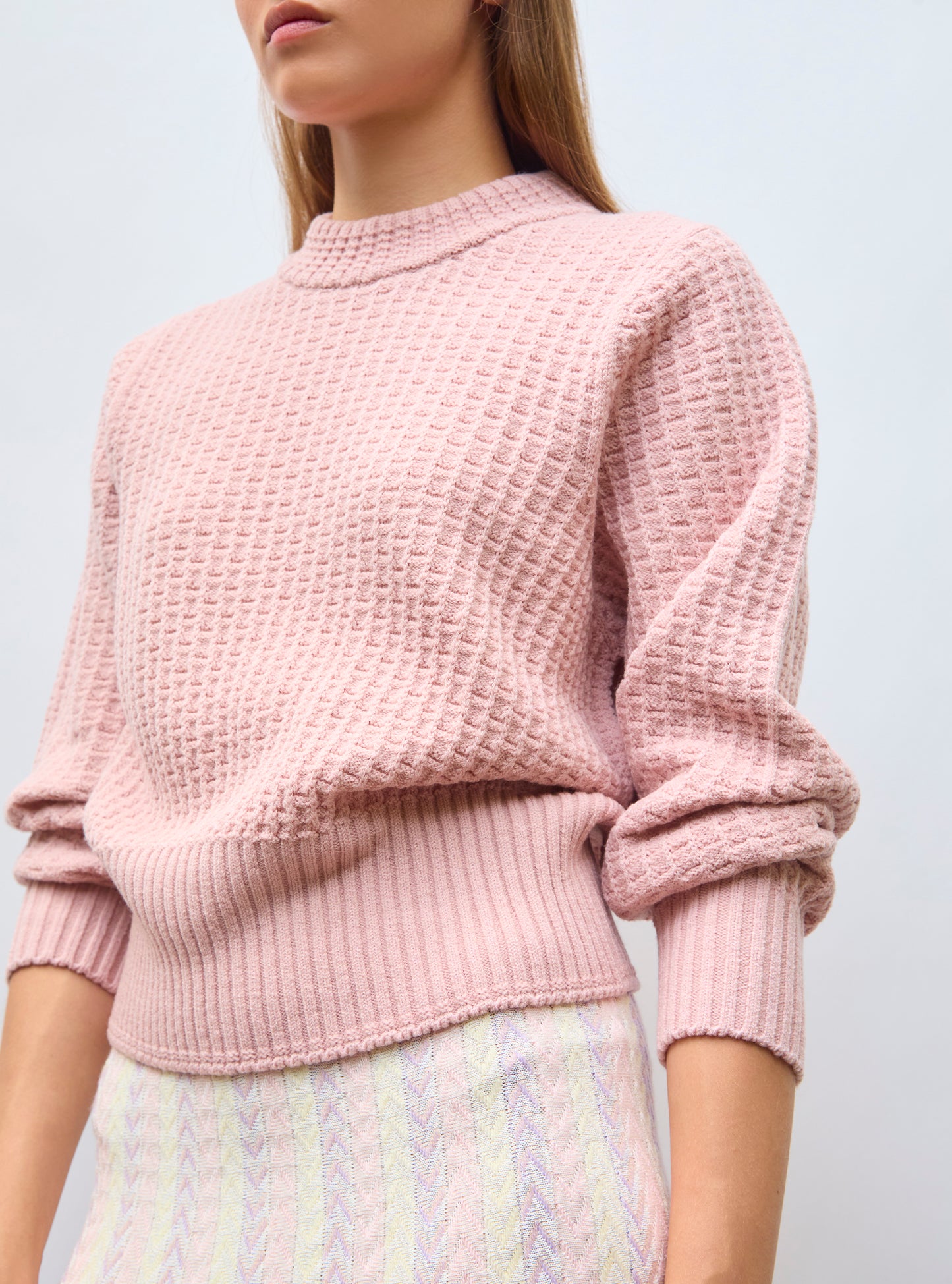 Pull fin maille gaufrée Rose Tendre - Vêtement en maille de luxe Molli