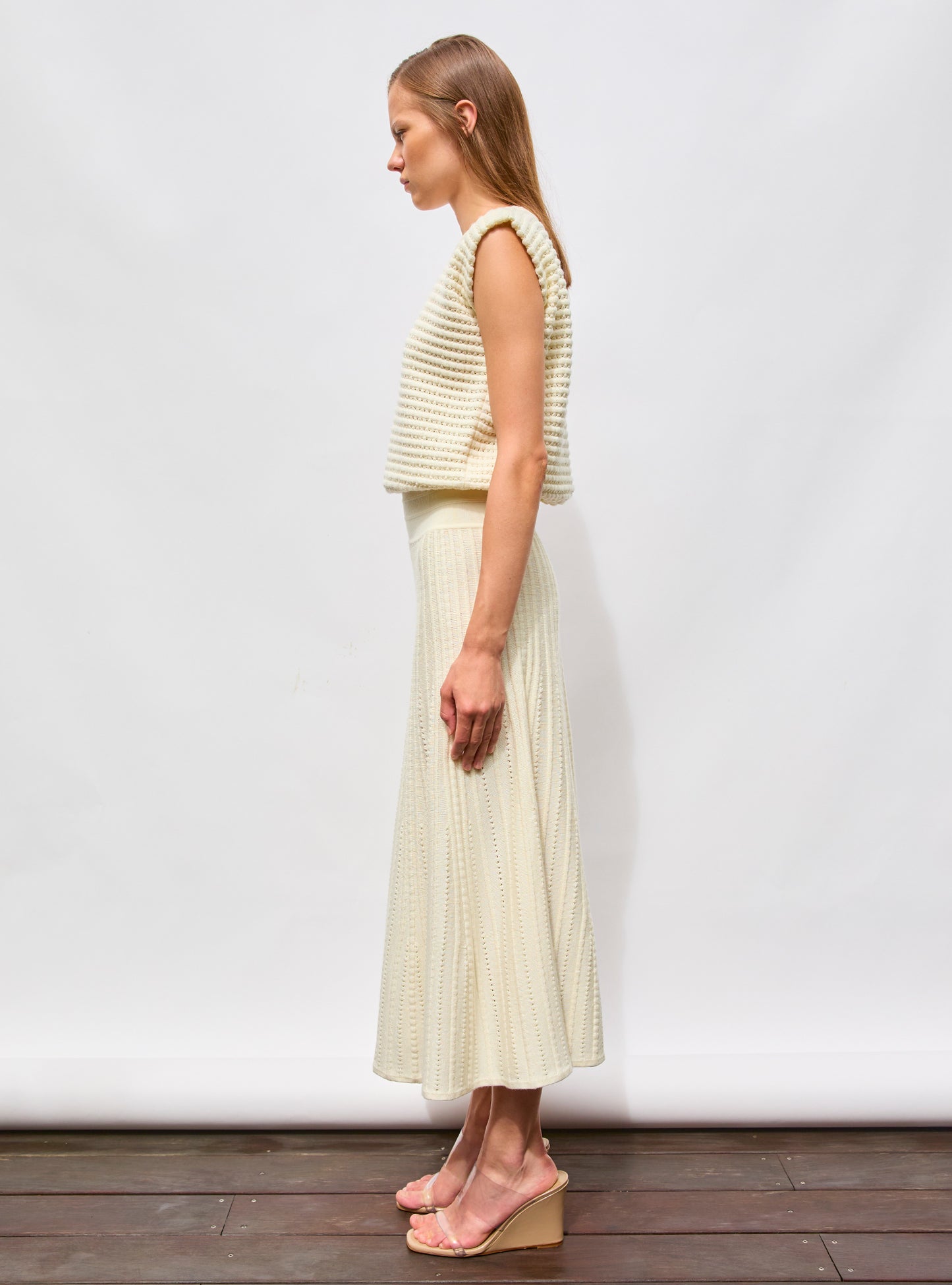 Jupes de luxe femme - Jupe longue en maille bijou Naturel