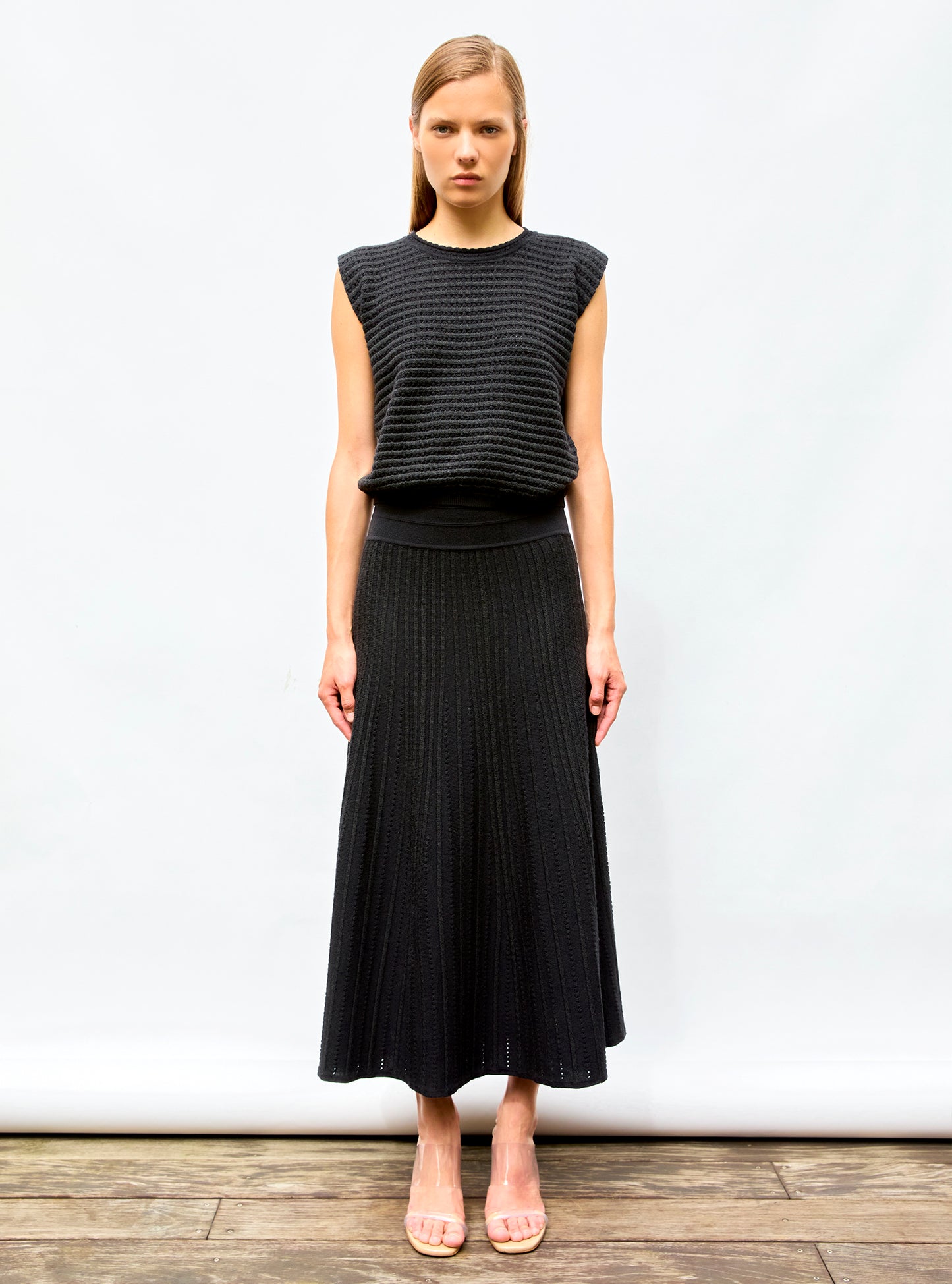 Jupes de luxe femme - Jupe longue maille bijou Noir Profond