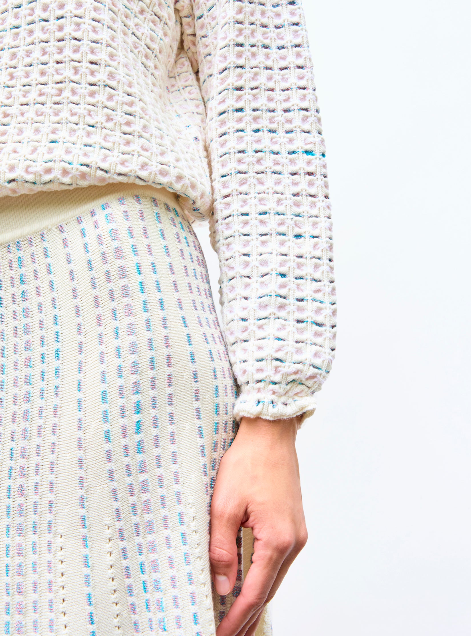 Jupes de luxe femme - Jupe longue en maille bijou Naturel-Multi