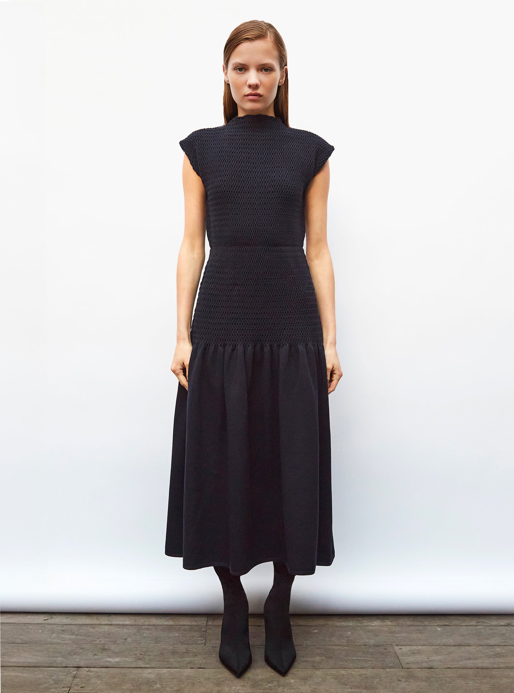 long dress in smocked knit long dress in smocked knit