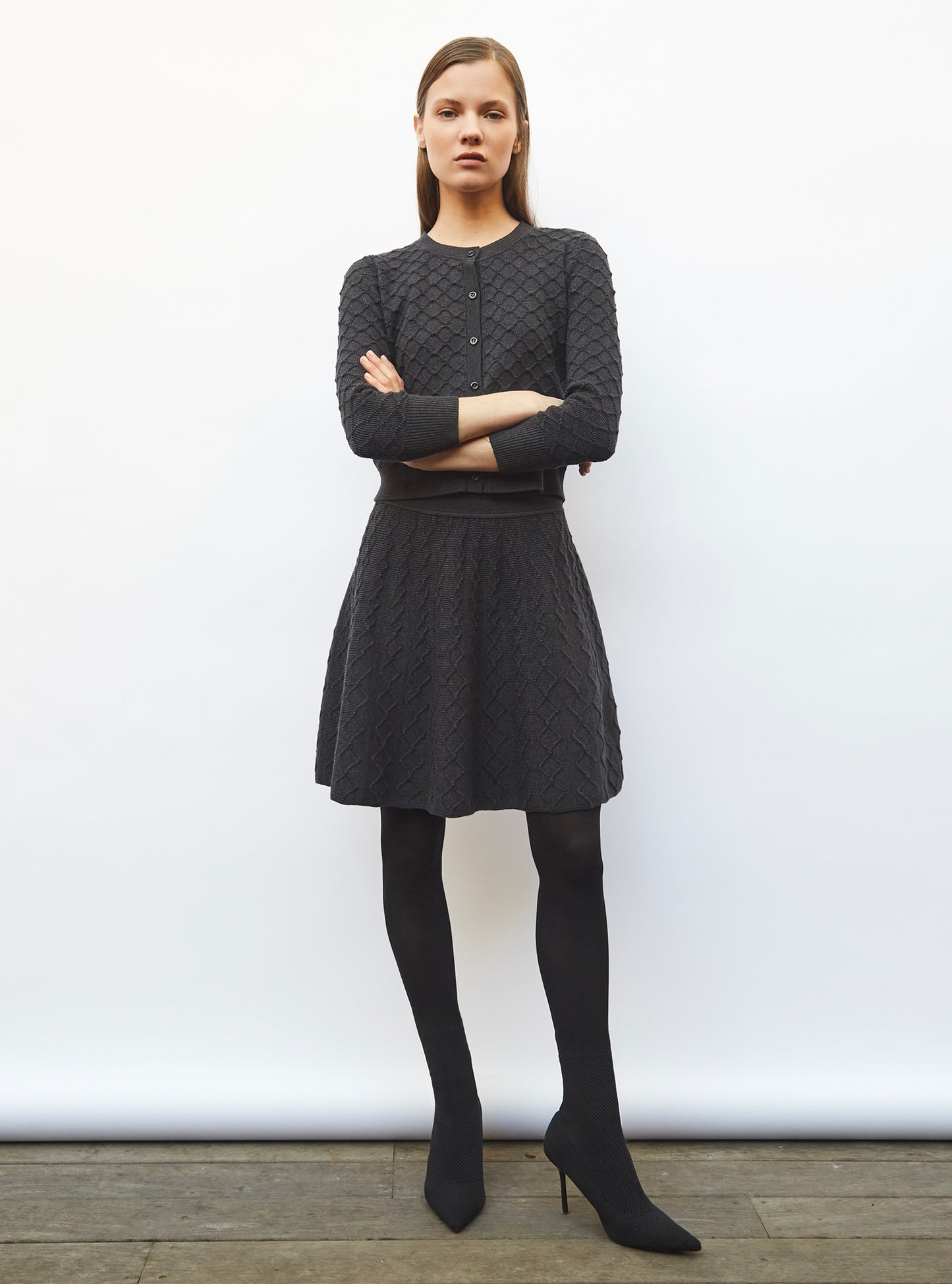 Cardigans de luxe femme - Cardigan en maille boutis Anthracite