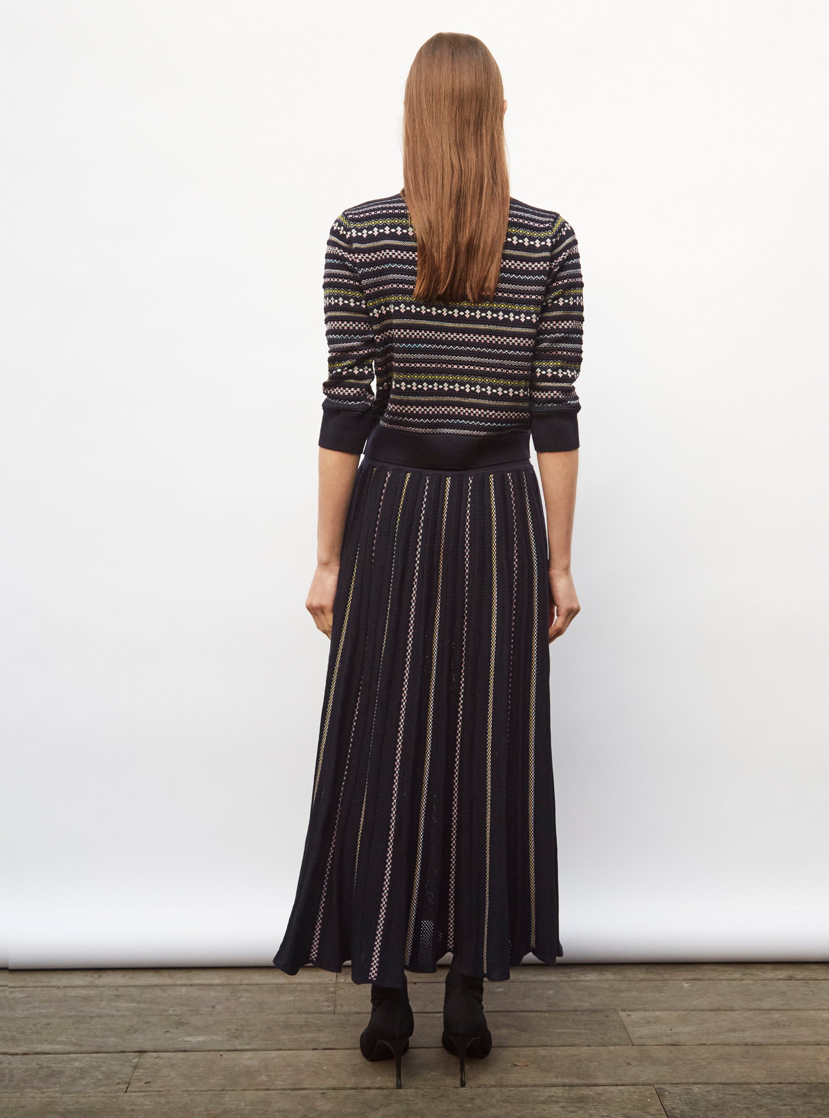 Jupe longue détails fair isle Nuit Multi - Vêtement de luxe femme