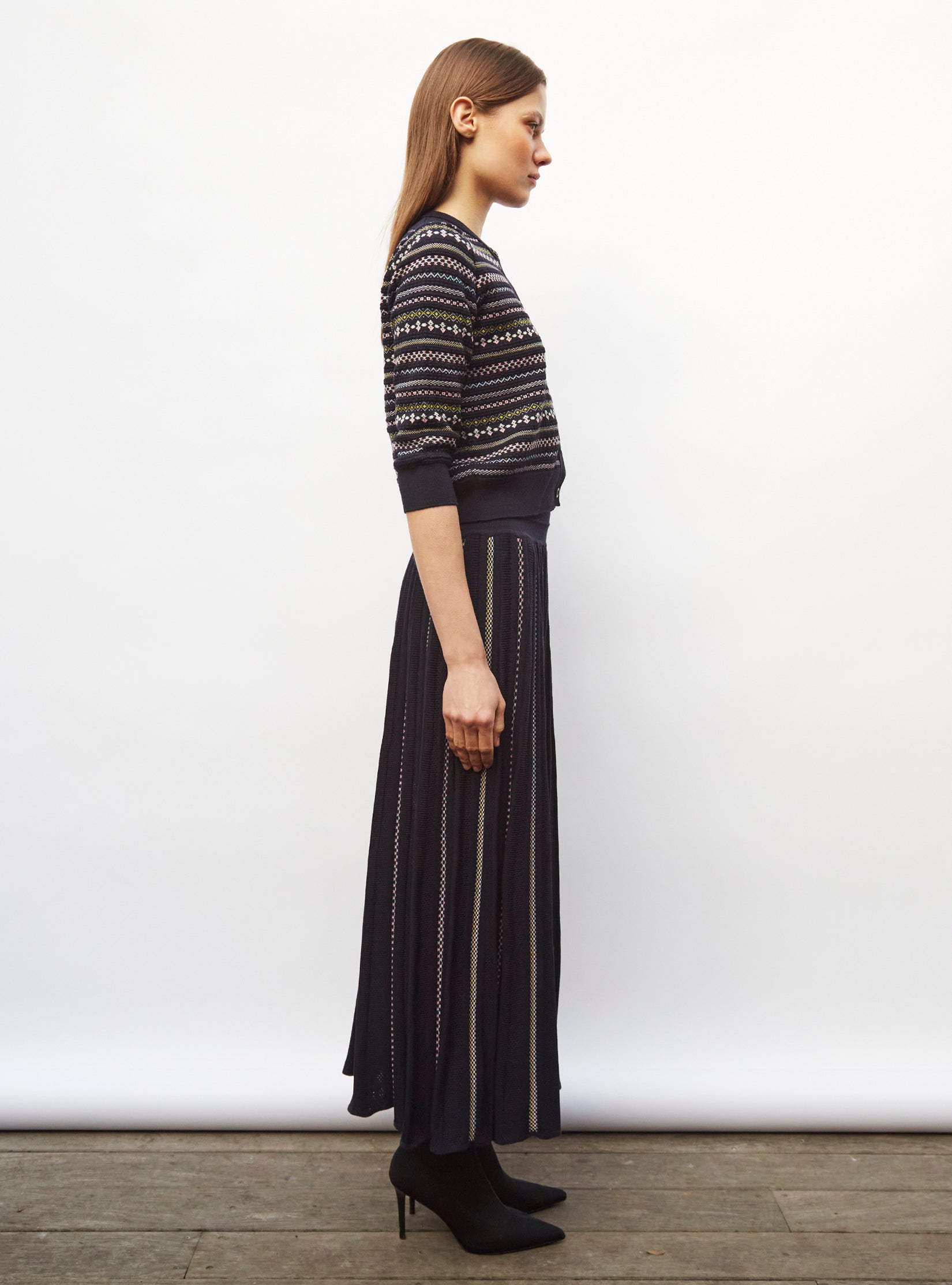 Jupe longue détails fair isle Nuit Multi - Jupes de luxe