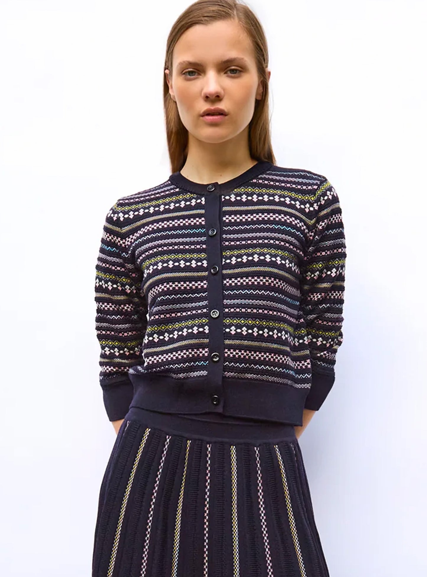 Cardigan motifs mini fair isle Nuit Multi - Vêtement en maille de luxe Molli