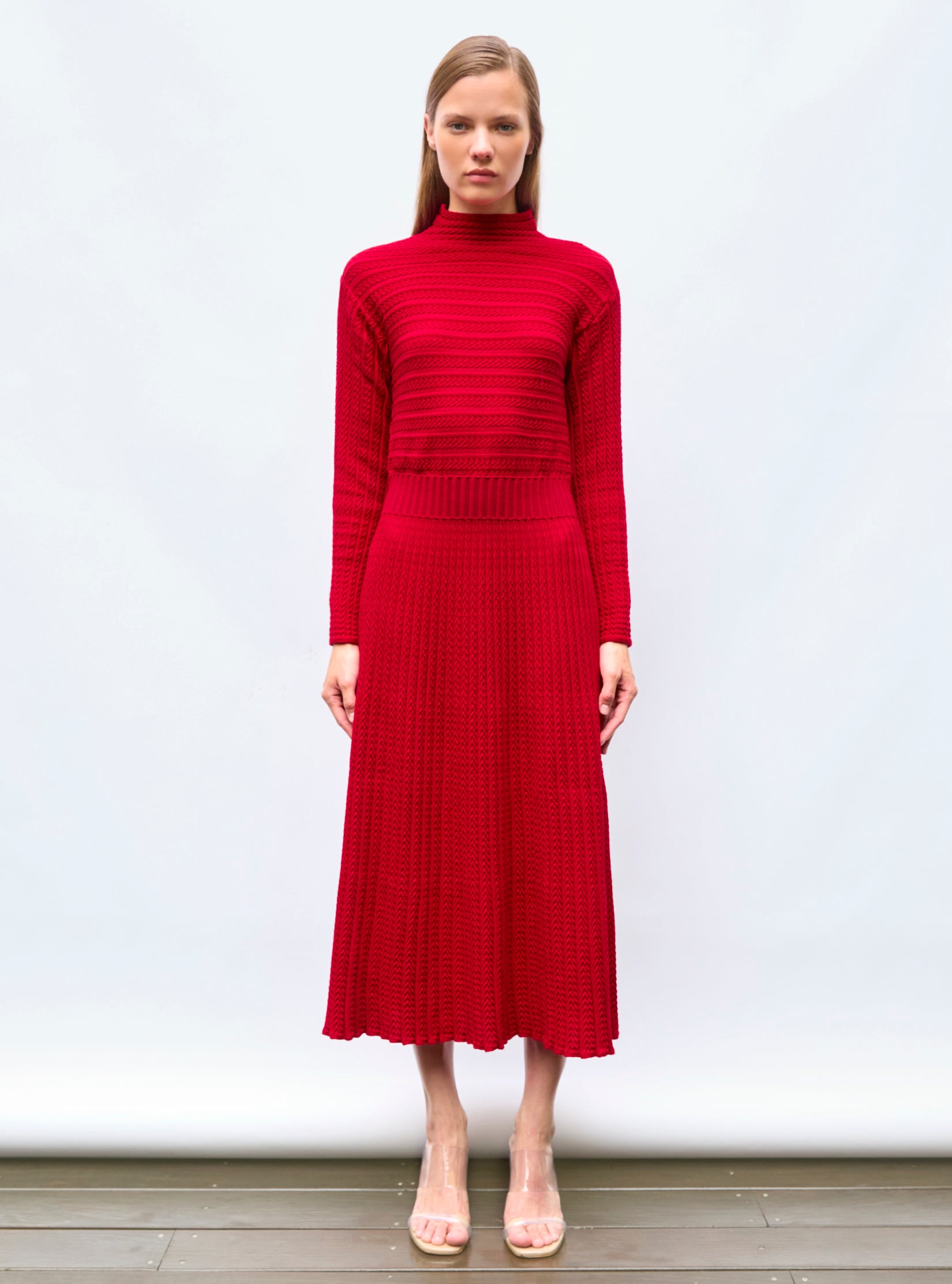 long pleated knit dress red lacquer | Molli long pleated knit dress red lacquer | Molli